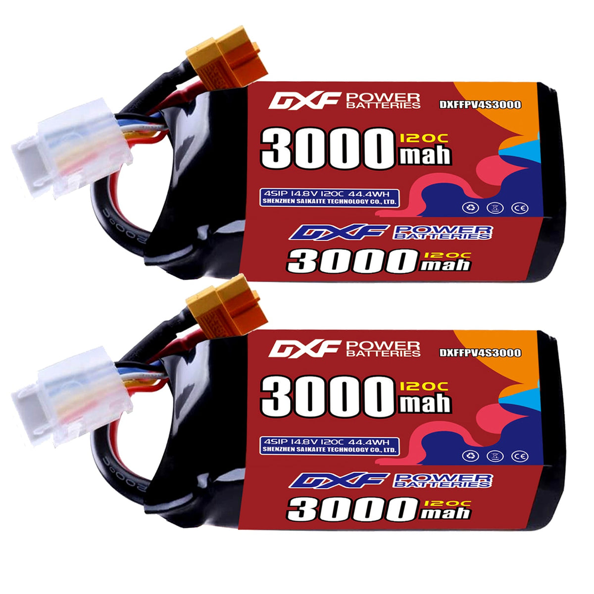 DXF 4S 14.8V 3000mAh 120C LiPo Battery for FPV Micro Drones (PH2.0 / JST / XT30 / SM / XT60 / EC5 / XT90 Options)