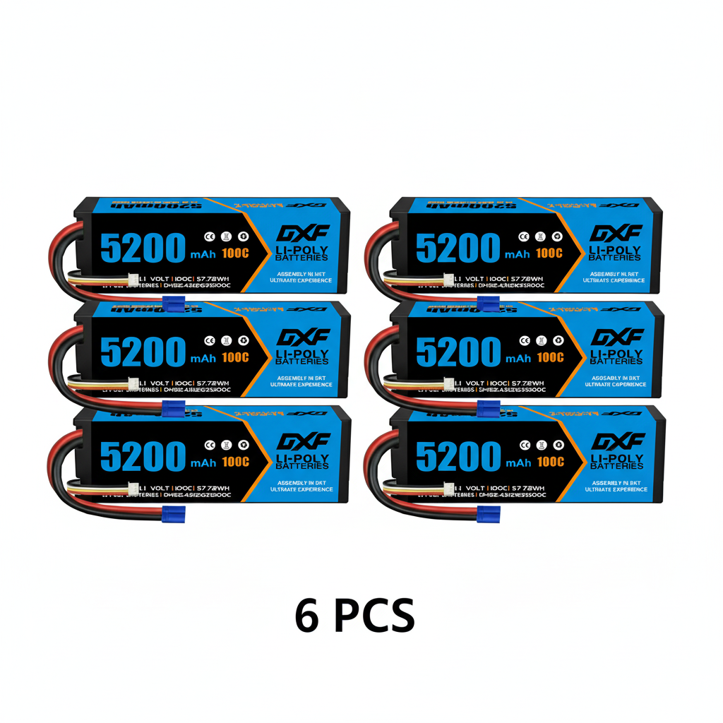 DXF 3S 11.1V 5200mAh 100C Hardcase LiPo Battery with 10AWG EC5 for 1/8 1/10 RC Cars, Trucks, Buggies (1-6 Pack Available)