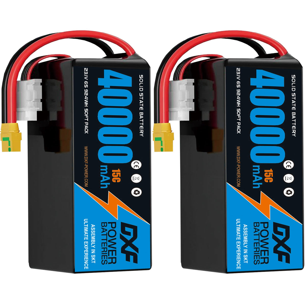 DXF 6S 23.1V 40000mAh 15C Soft Case LiPo Battery with 8AWG Wire for Toy Cars, Boats, UAVs & Drones (1-6 Pack)