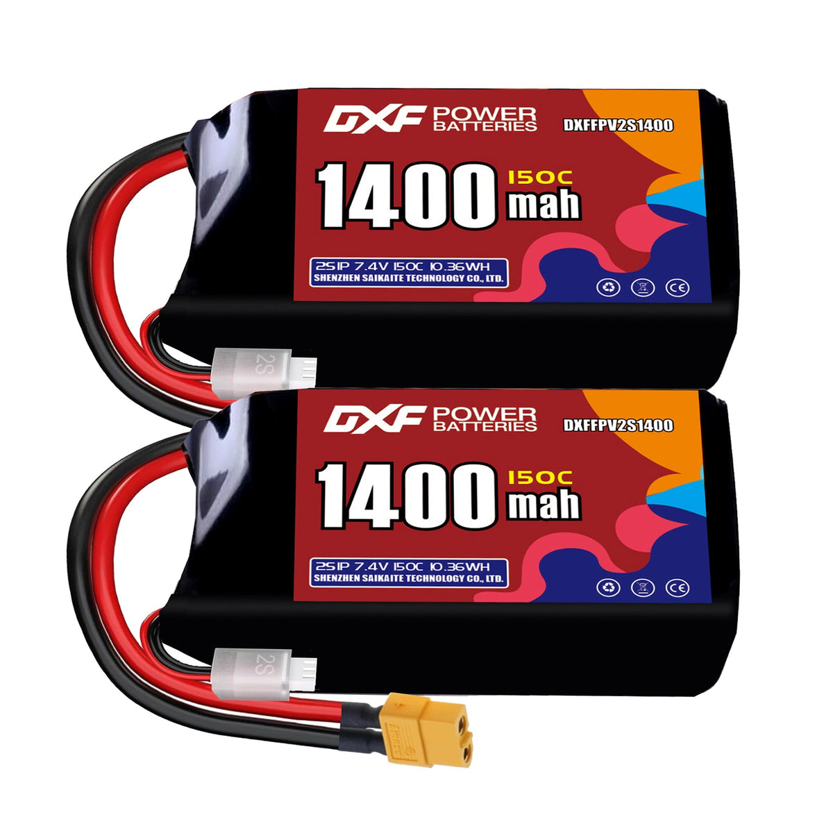 DXF 2S 7.4V 1400mAh 150C LiPo Battery for FPV Micro Drones (PH2.0 / JST / XT30 / SM / XT60 / EC5 / XT90 Options)