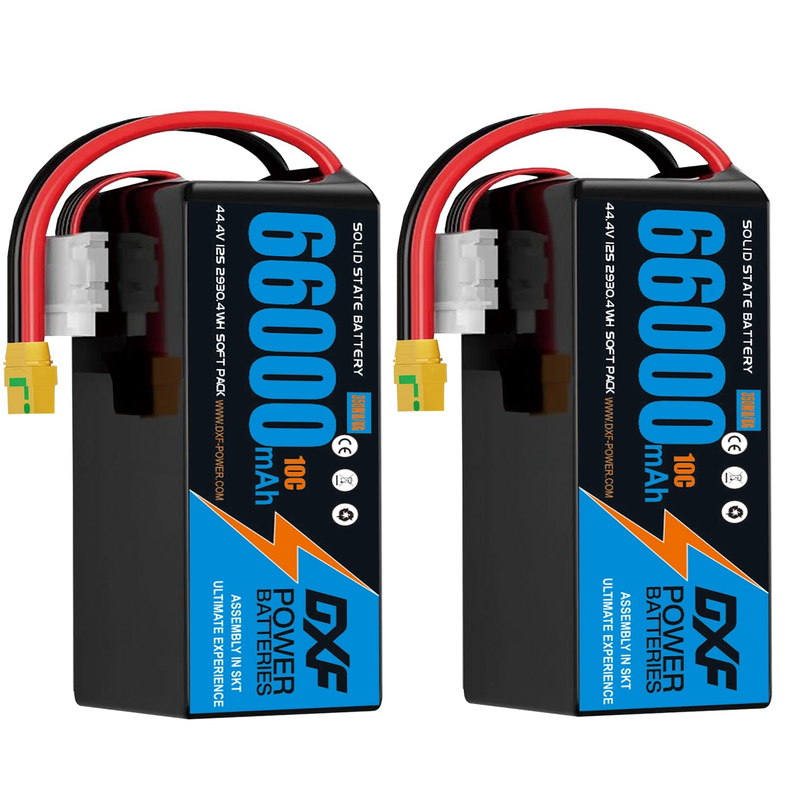 DXF SEMI-SOLID 12S 44.4V 66000mAh 10C Soft Case LiPo Battery with 8AWG Wire for Toy Cars, Boats, UAVs & Drones (1-6 Pack)