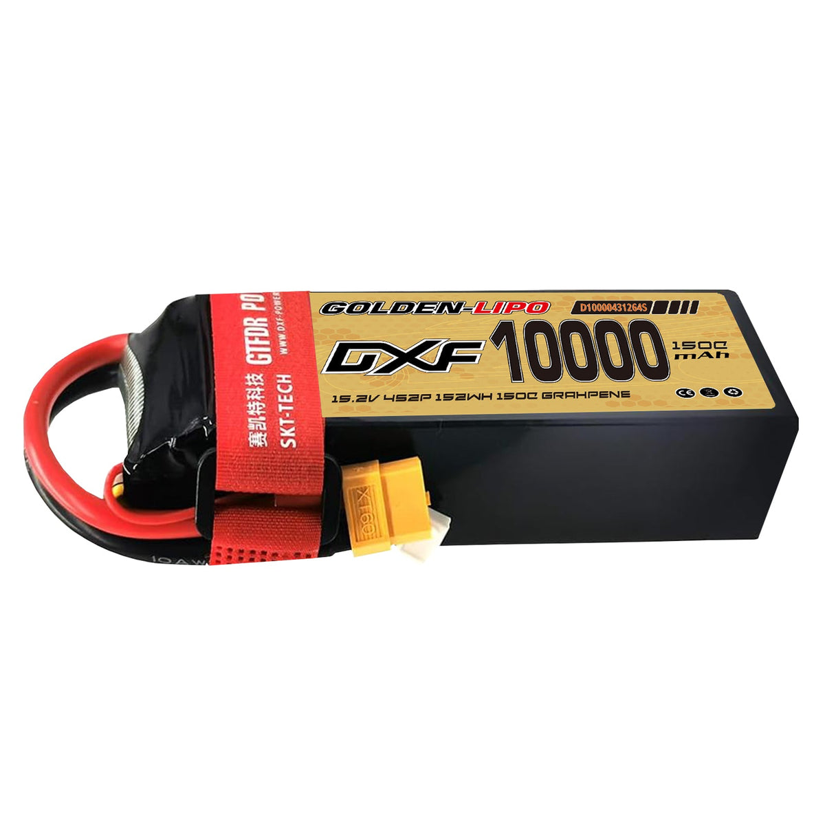 DXF Lipo Battery 4S HV 15.2V 10000mAh 150C GoldSeries Graphene Softcase with EC5 / T / TRX / XT60 / XT90 / XT150 / Q8s Plug for RC 1/8 1/10 Buggy Truck Car Off-Road Drone