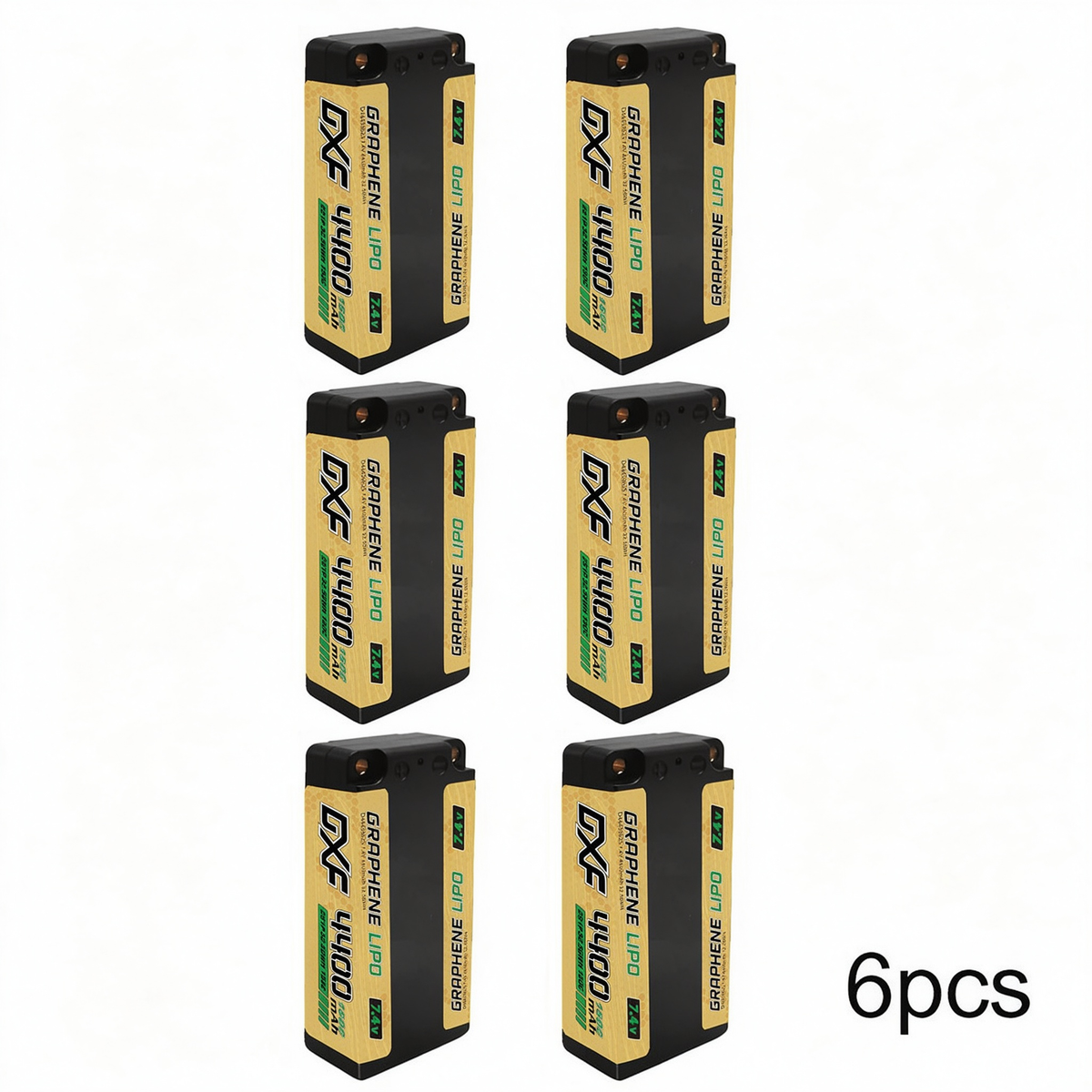 DXF NGP‑PLUS 2S 7.4V 4400mAh 150C Graphene Shorty Hardcase LiPo Battery with 5mm Bullet & Deans T-Plug, BRCA Certified (1-6 Pack)
