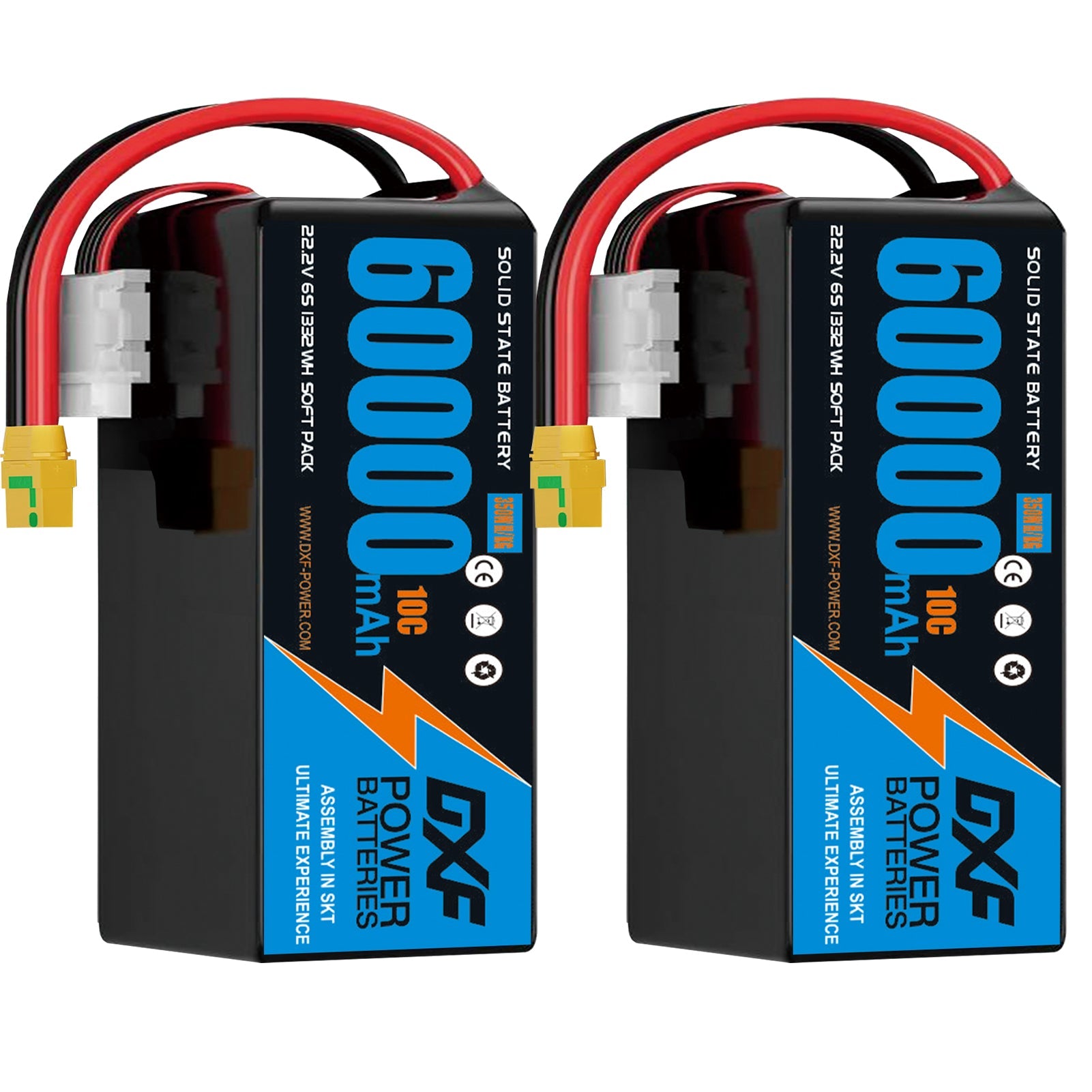 DXF 6S 22.2V 60000mAh 10C Soft Case LiPo Battery with 8AWG Wire for Toy Cars, Boats, UAVs & Drones (1-6 Pack)