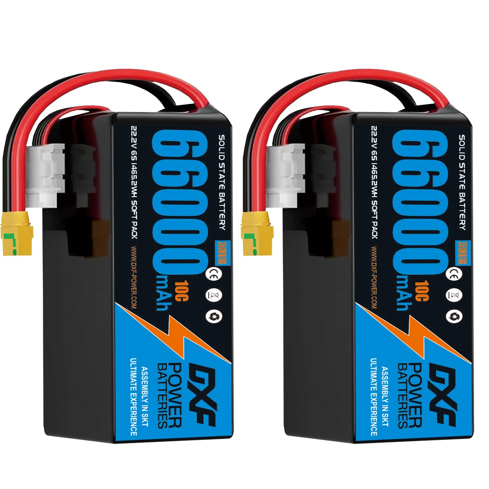 DXF 6S 22.2V 66000mAh 10C Soft Case LiPo Battery with 8AWG Wire for Toy Cars, Boats, UAVs & Drones (1-6 Pack)