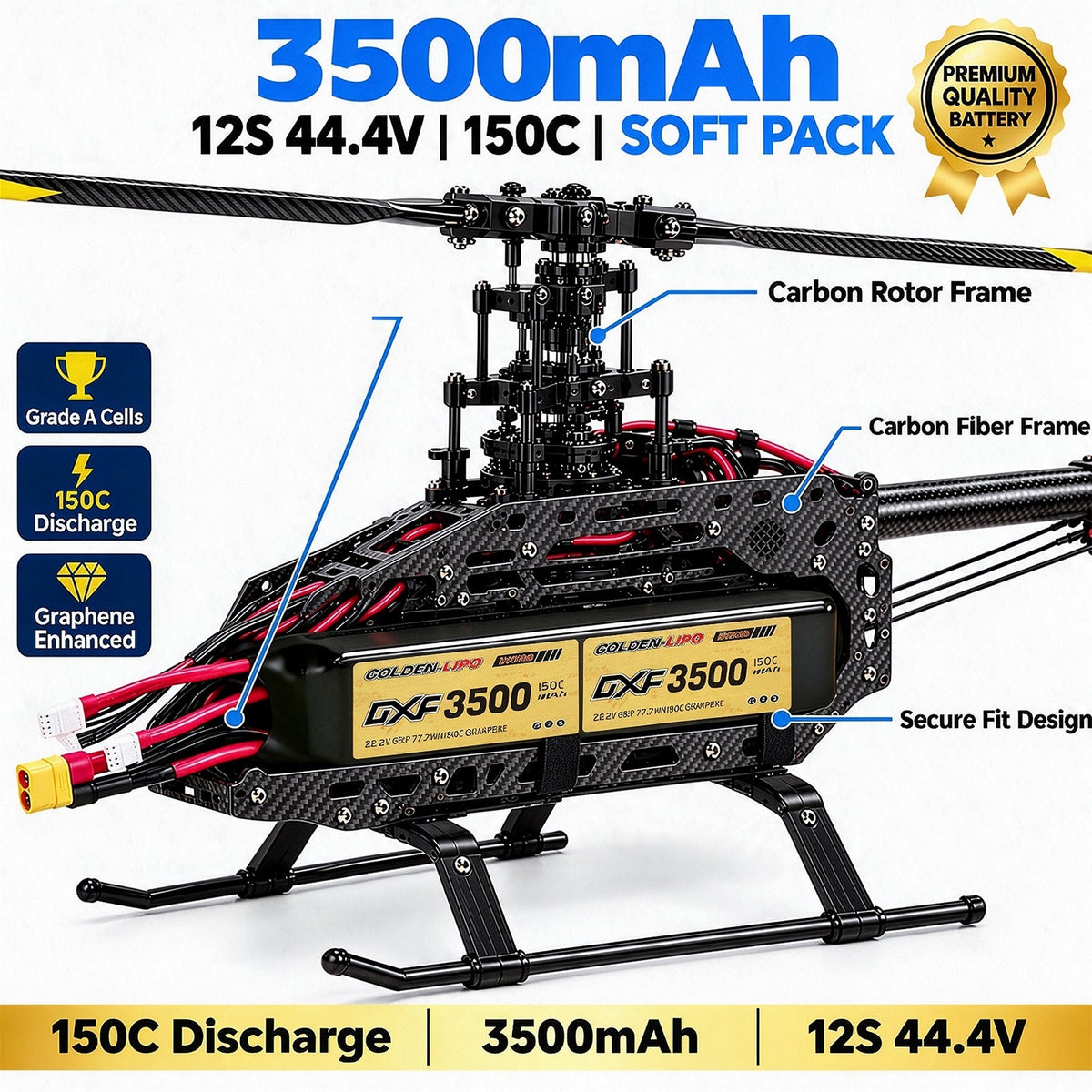 DXF Lipo Battery 12S 44.4V 3500mAh 150C GoldSeries Graphene Softcase with EC5 / T / TRX / XT60 / XT90 / XT150 / Q8s Plug for RC 1/8 1/10 Buggy Truck Car Off-Road Drone