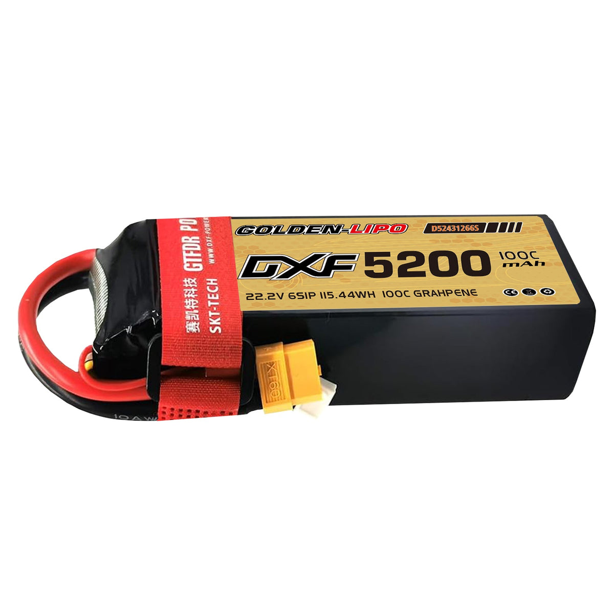DXF Lipo Battery 6S 22.2V 5200mAh 100C Graphene Softcase with EC5 / T / TRX / XT60 / XT90 / XT150 / Q8s Plug for RC 1/8 1/10 Buggy Truck Car Off-Road Drone