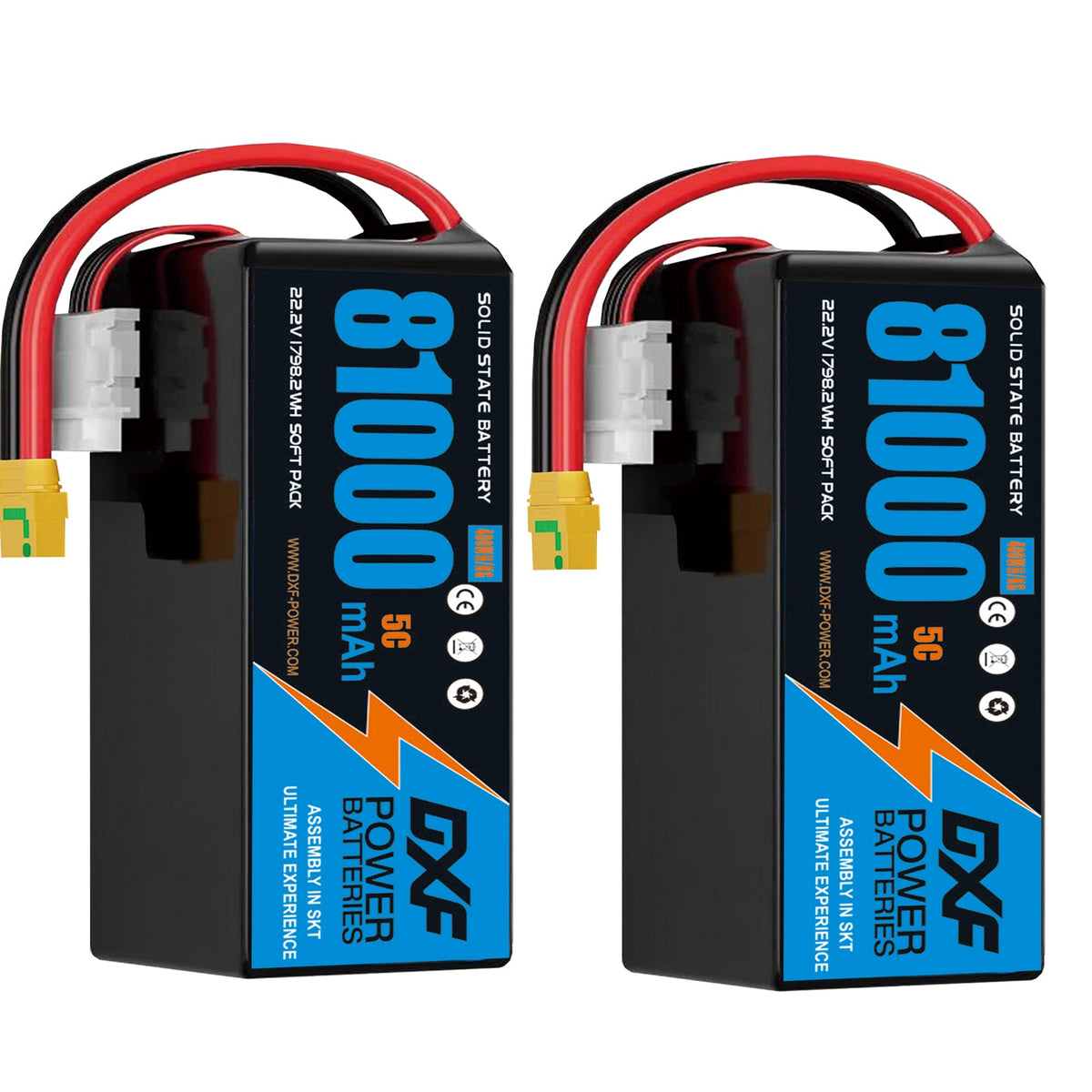 DXF 6S 22.2V 81000mAh 5C Soft Case LiPo Battery with 8AWG Wire for Toy Cars, Boats, UAVs & Drones (1-6 Pack)