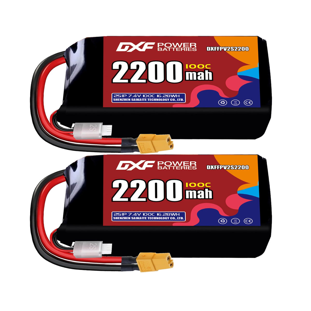 DXF 2S 7.4V 2200mAh 100C LiPo Battery for FPV Micro Drones (PH2.0 / JST / XT30 / SM / XT60 / EC5 / XT90 Options)