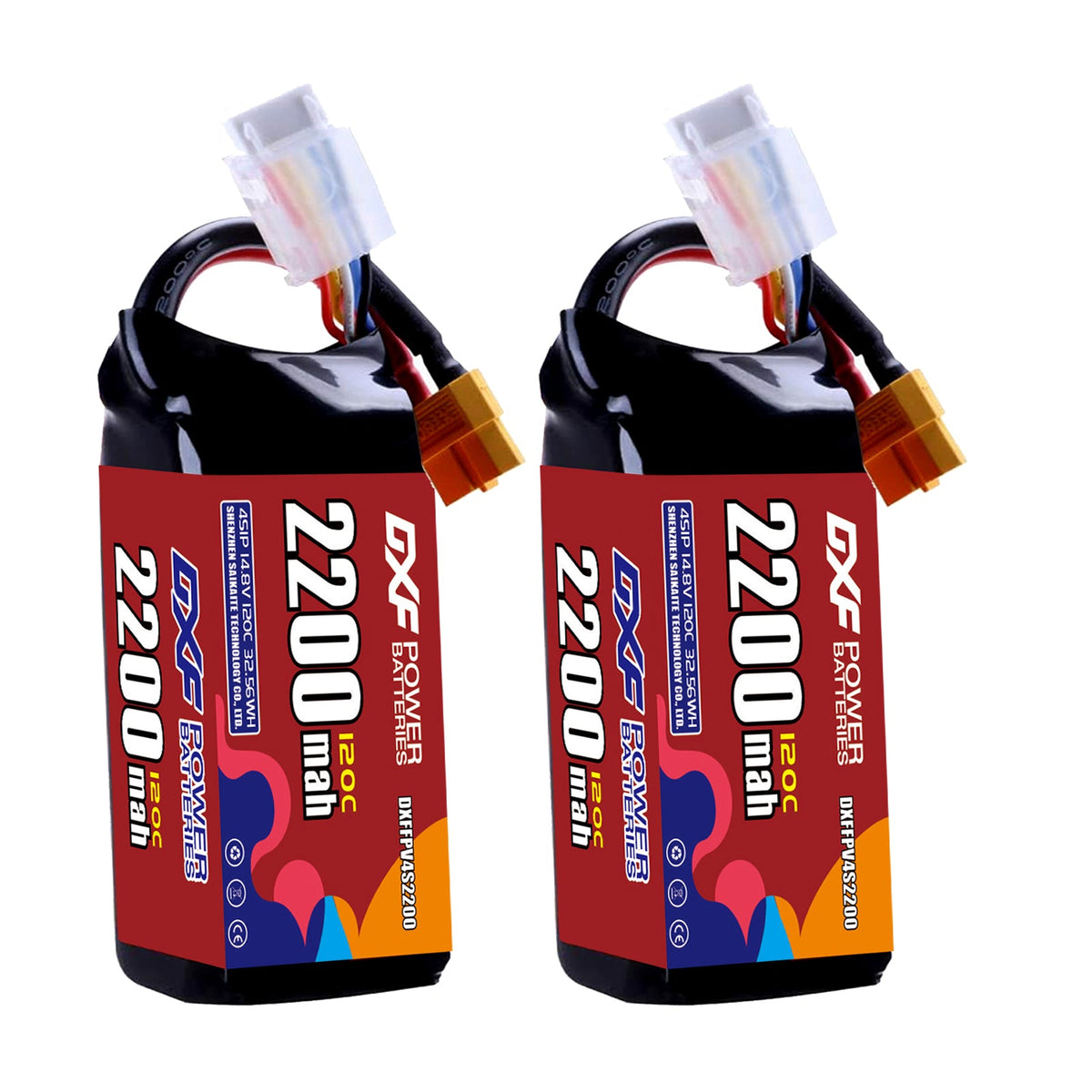 DXF 4S 14.8V 2200mAh 120C LiPo Battery for FPV Micro Drones (PH2.0 / JST / XT30 / SM / XT60 / EC5 / XT90 Options)