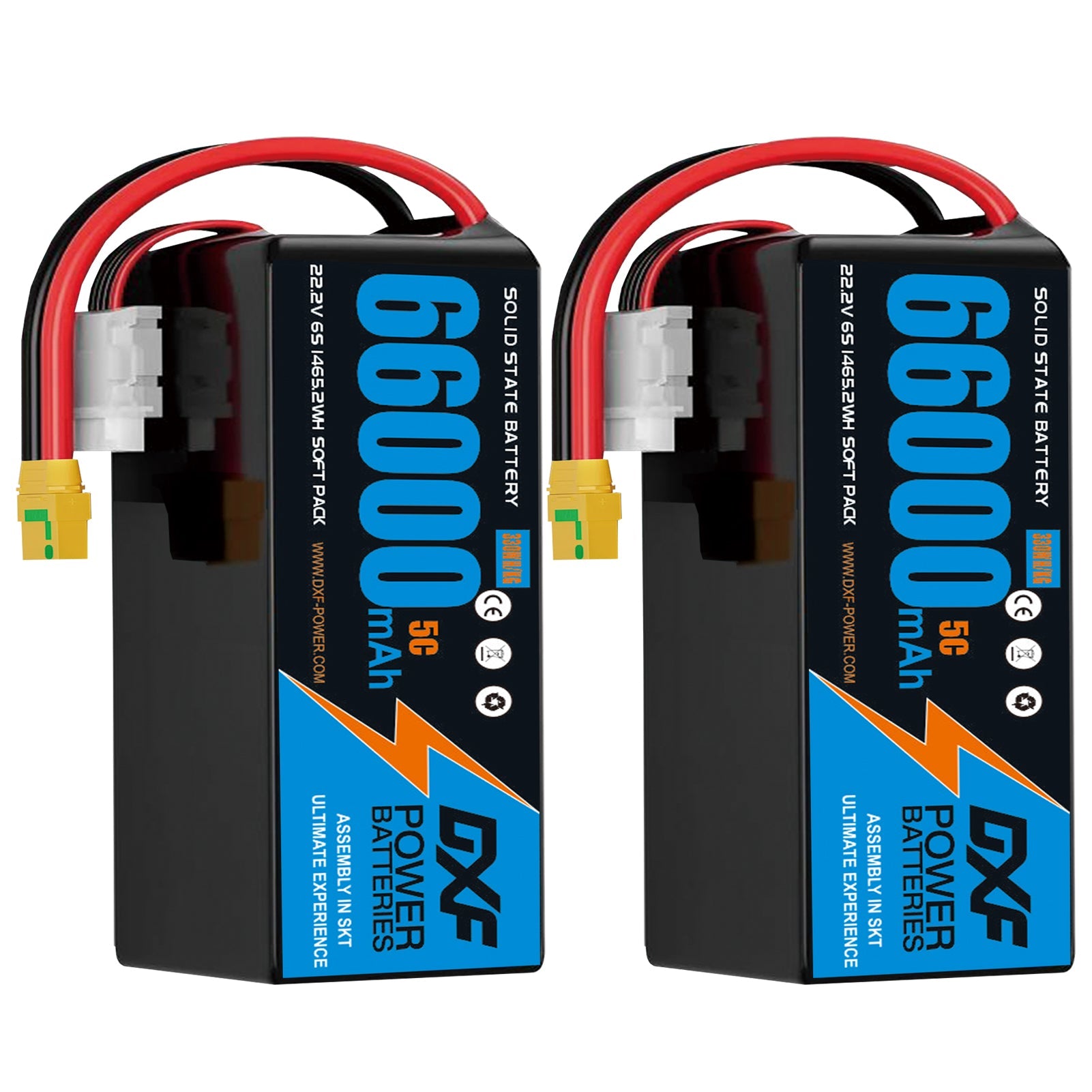 DXF 6S 22.2V 60000mAh 5C Soft Case LiPo Battery with 8AWG Wire for Toy Cars, Boats, UAVs & Drones (1-6 Pack)