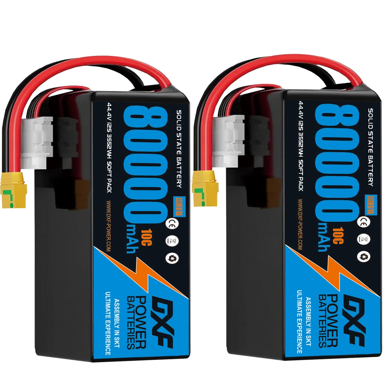 DXF SEMI-SOLID 12S 44.4V 80000mAh 10C Soft Case LiPo Battery with 8AWG Wire for Toy Cars, Boats, UAVs & Drones (1-6 Pack)