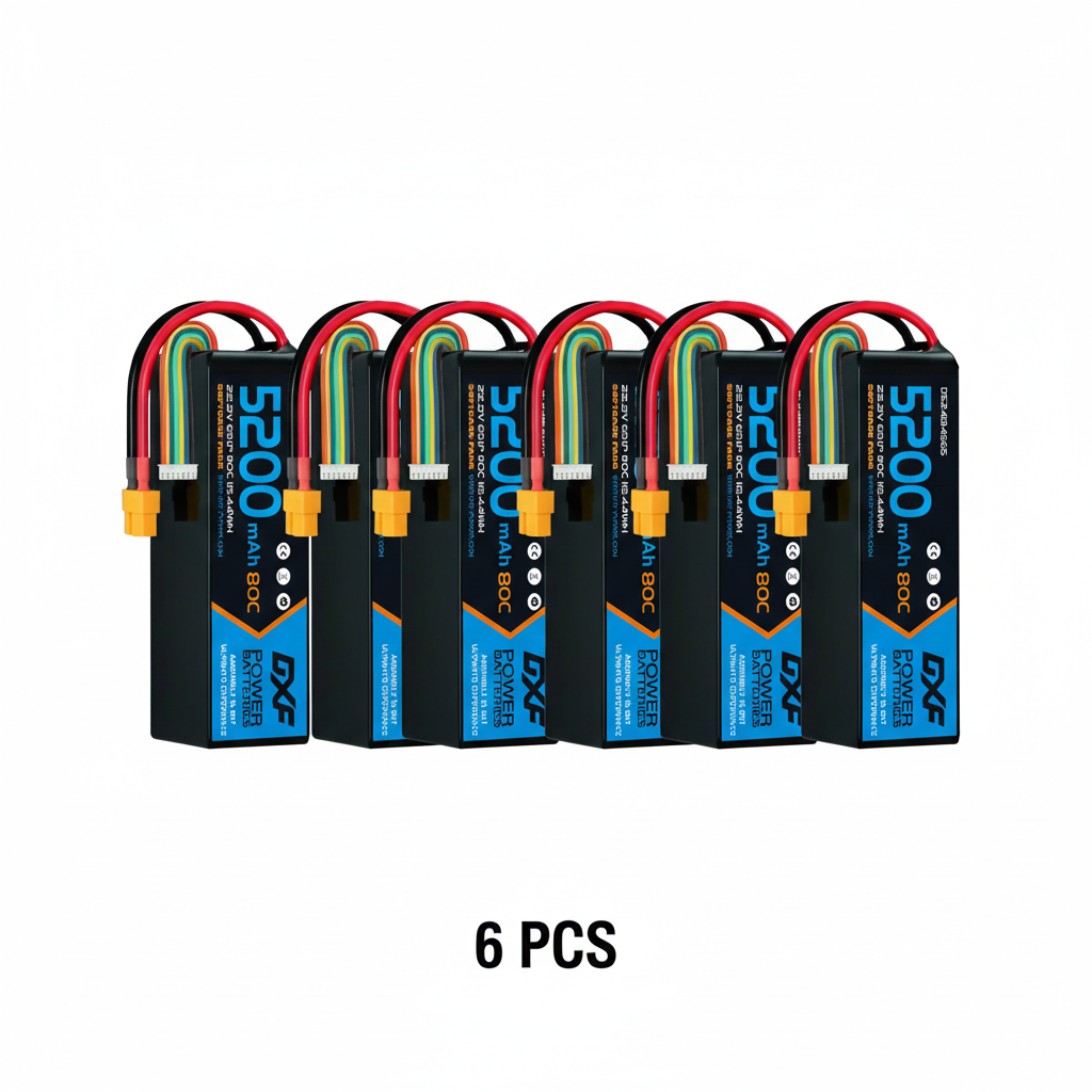 DXF 6S 22.2V 5200mAh 80C Softcase LiPo Battery with XT60 & 10AWG Wire for 1/8 RC Cars (1-6 Pack)