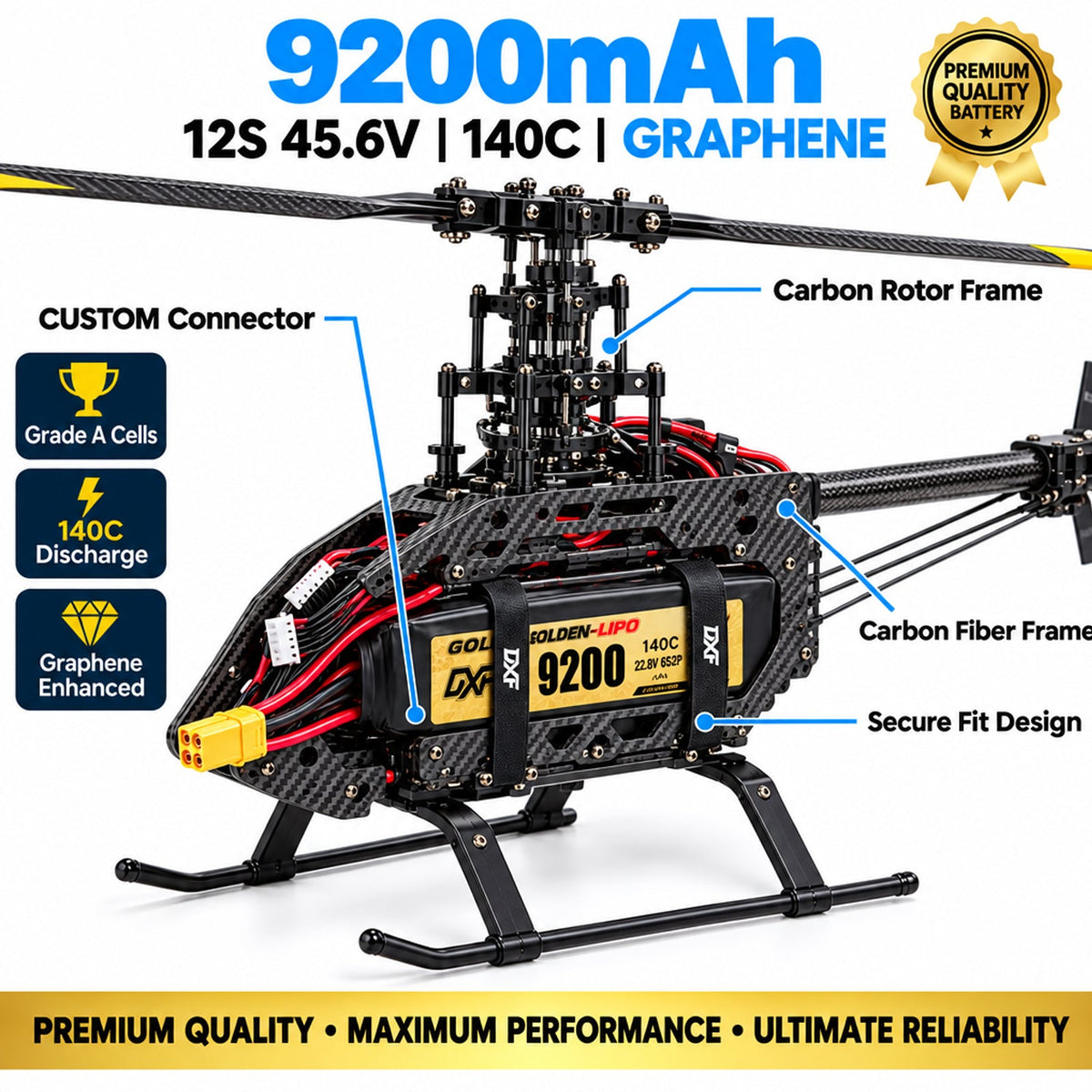 DXF Lipo Battery 12S HV 45.6V 9200mAh 140C GoldSeries Graphene Softcase with EC5 / T / TRX / XT60 / XT90 / XT150 / Q8s Plug for RC 1/8 1/10 Buggy Truck Car Off-Road Drone
