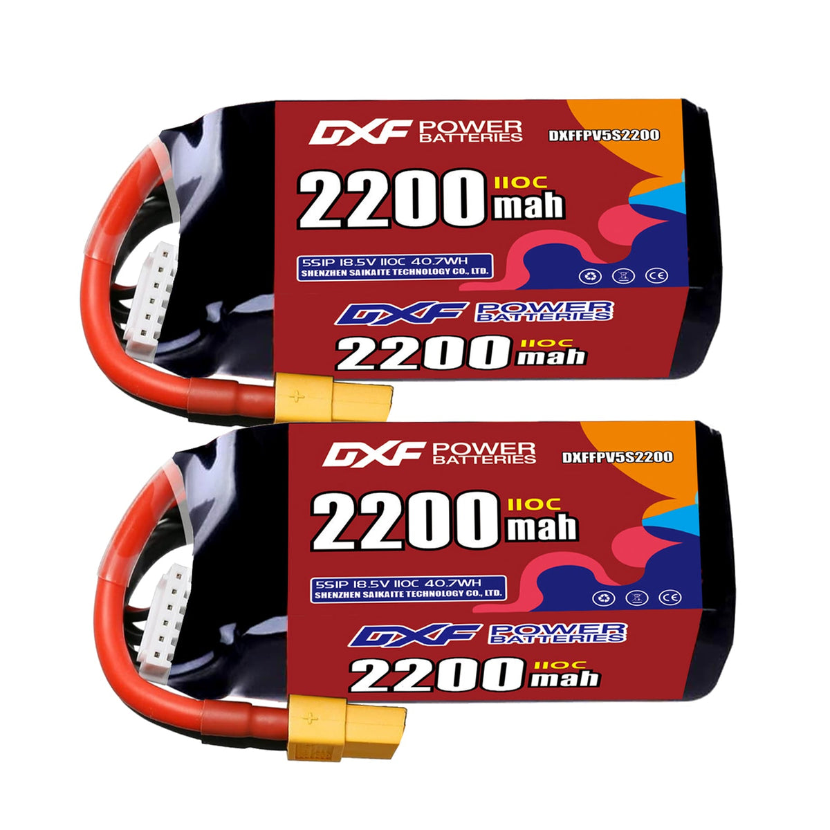 DXF LiPo Battery 5S 18.5V 2200mAh 110C with PH2.0 / JST / XT30 / SM / XT60 / EC5 / XT90 for FPV Drone Whoop Micro Racing