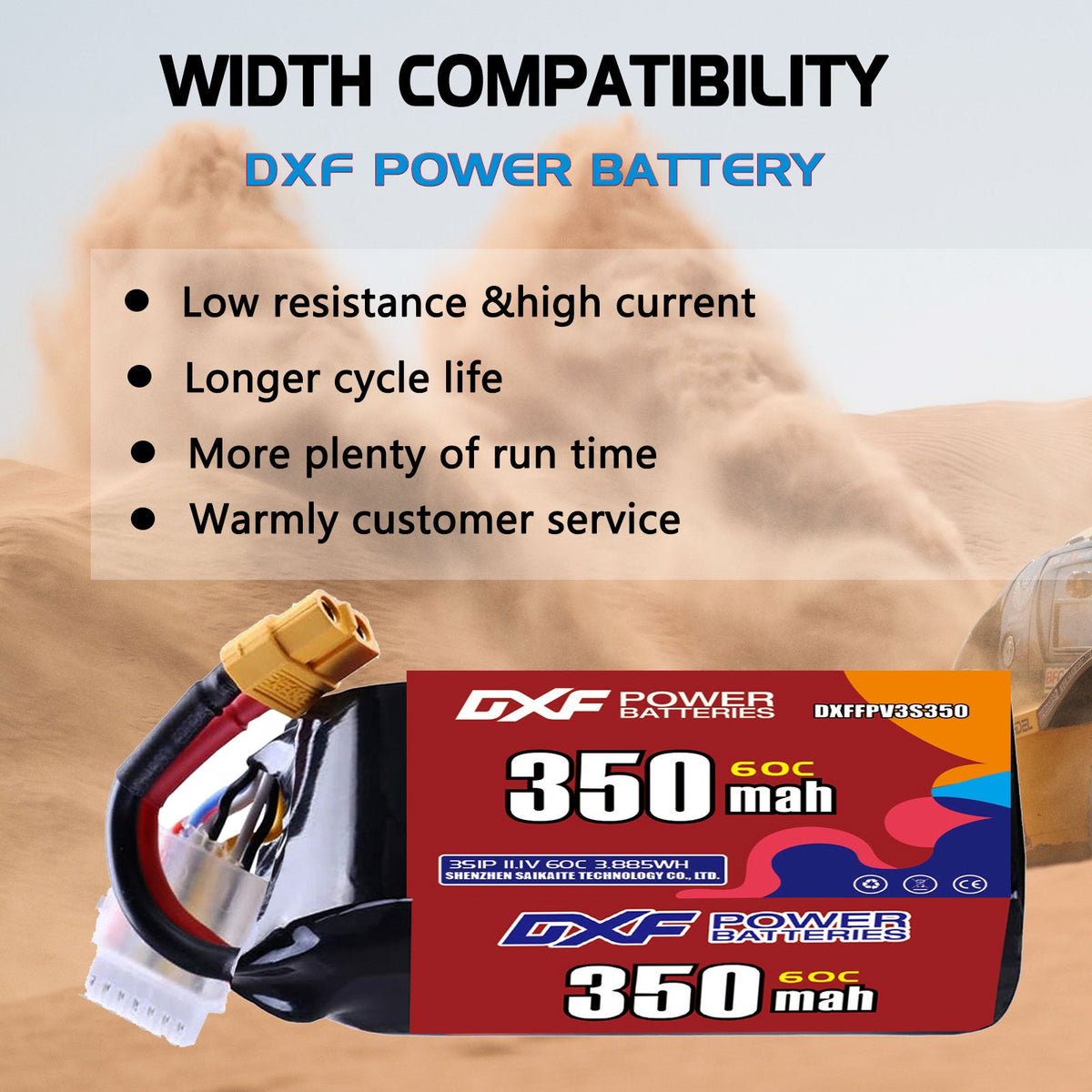 DXF LiPo Battery 3S 11.1V 350mAh 60C with PH2.0 / JST / XT30 / SM / XT60 / EC5 / XT90 for FPV Drone Whoop Micro Racing