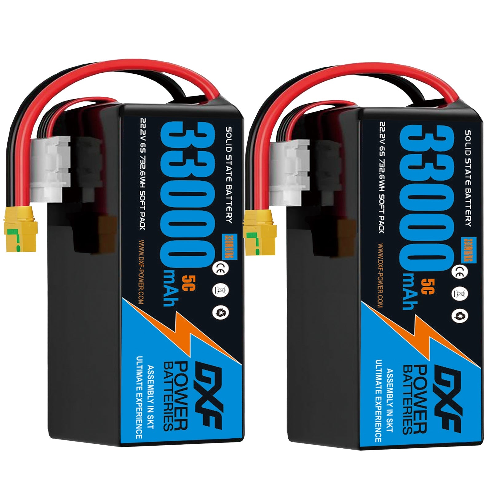 DXF 6S 22.2V 33000mAh 5C Soft Case LiPo Battery with 8AWG Wire for Toy Cars, Boats, UAVs & Drones (1-6 Pack)