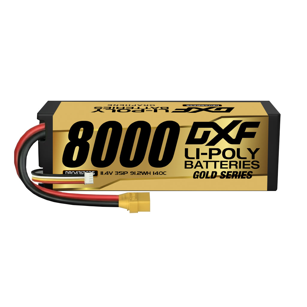 DXF Gold Version 3S HV 11.4V 8000mAh 140C Graphene Hardcase LiPo Battery with XT90 & 10AWG Wire (1-6 Pack)