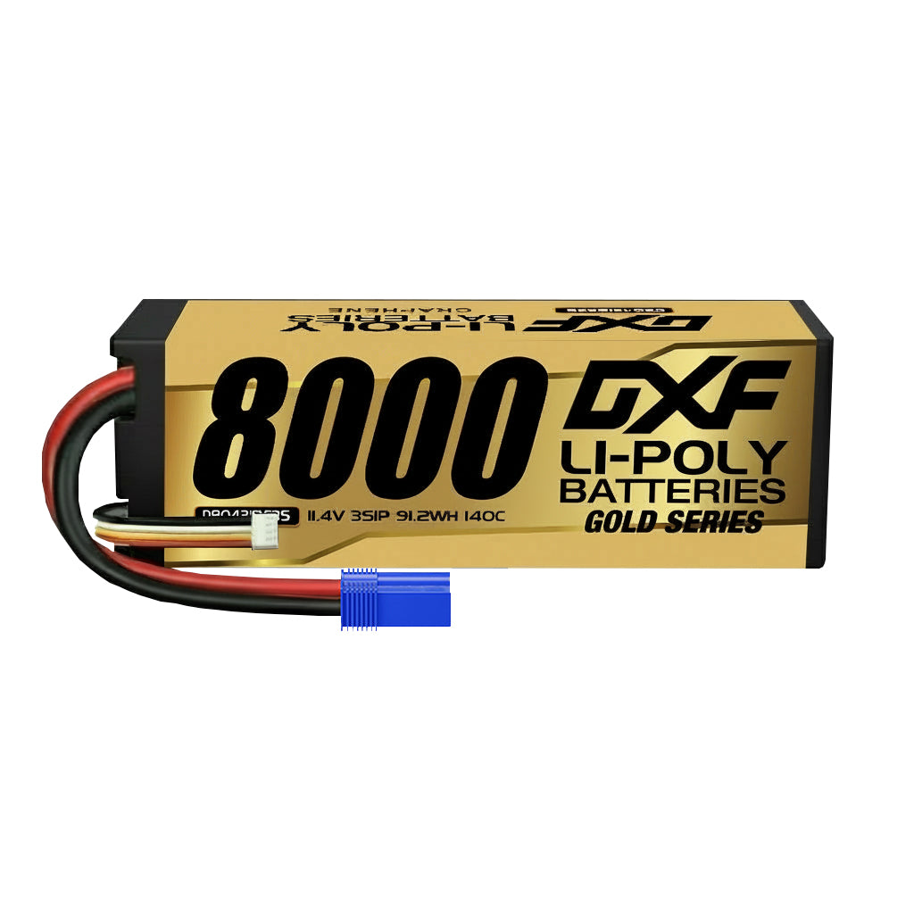 DXF 3S 11.4V 8000mAh 140C Graphene Hardcase LiPo Battery with EC5 Plug for 1/8 1/10 RC Cars, Trucks, Buggies (1-6 Pack Available)