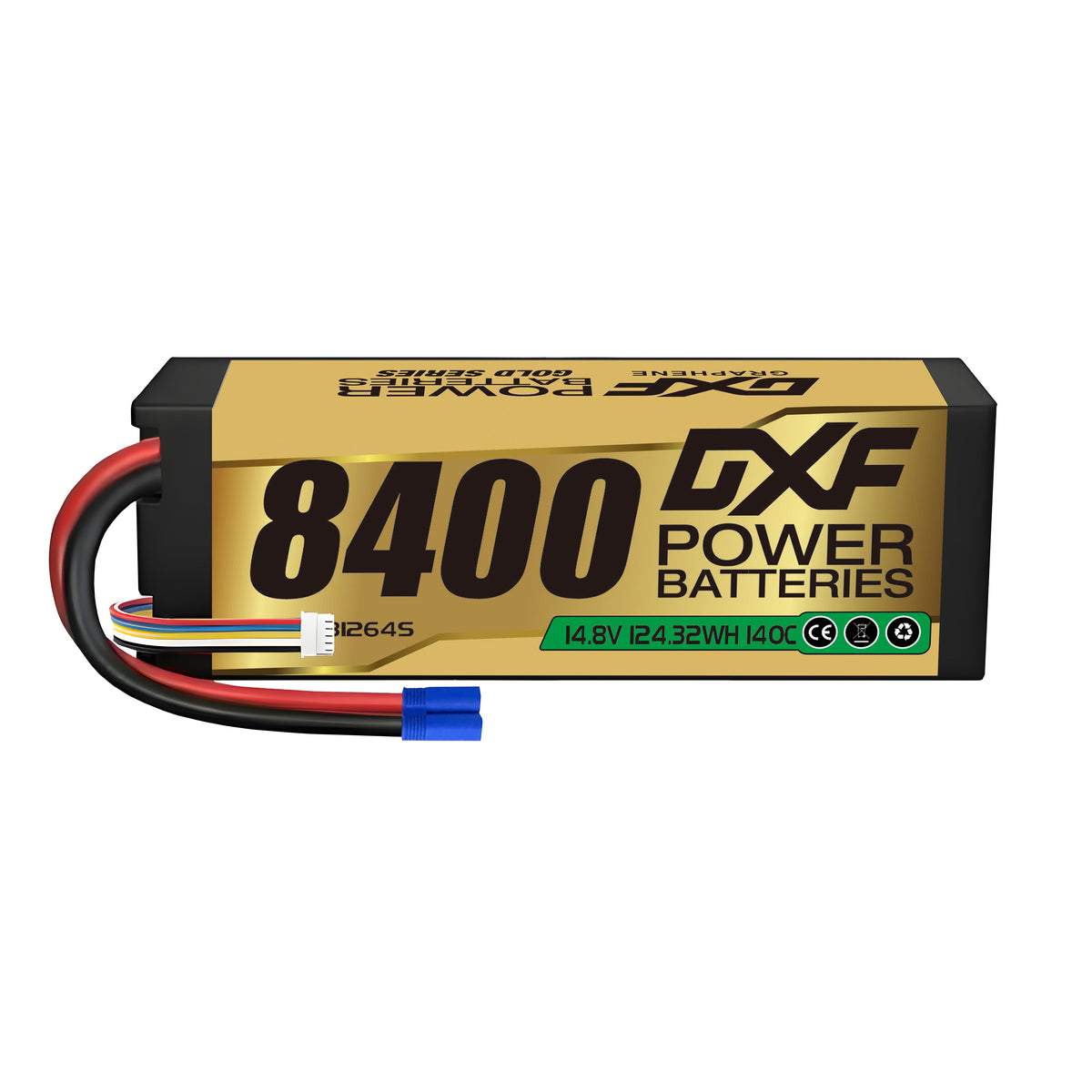 DXF 4S 14.8V 8400mAh 140C Graphene Hardcase LiPo Battery with EC5 & 10AWG Wire (1-6 Pack)