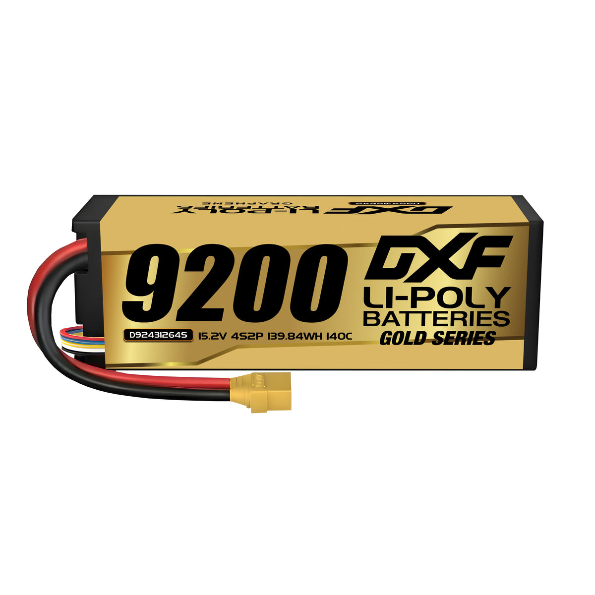 DXF GoldSeries 4S HV 15.2V 9200mAh 140C Graphene Hardcase LiPo Battery with XT90 & 10AWG Wire (1-6 Pack)