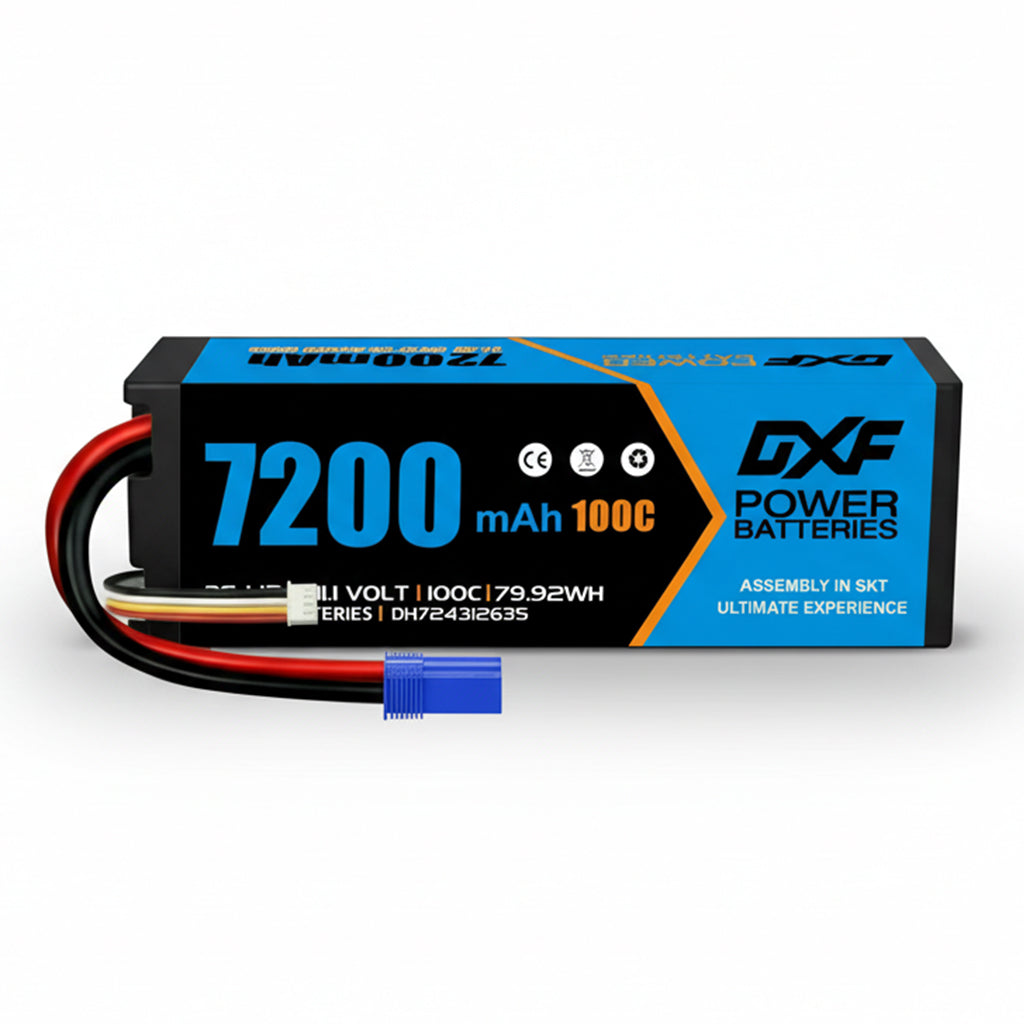 DXF 3S 11.1V 7200mAh 100C Hardcase LiPo Battery with 10AWG EC5 for 1/8 1/10 RC Cars, Trucks, Buggies (1-6 Pack Available)