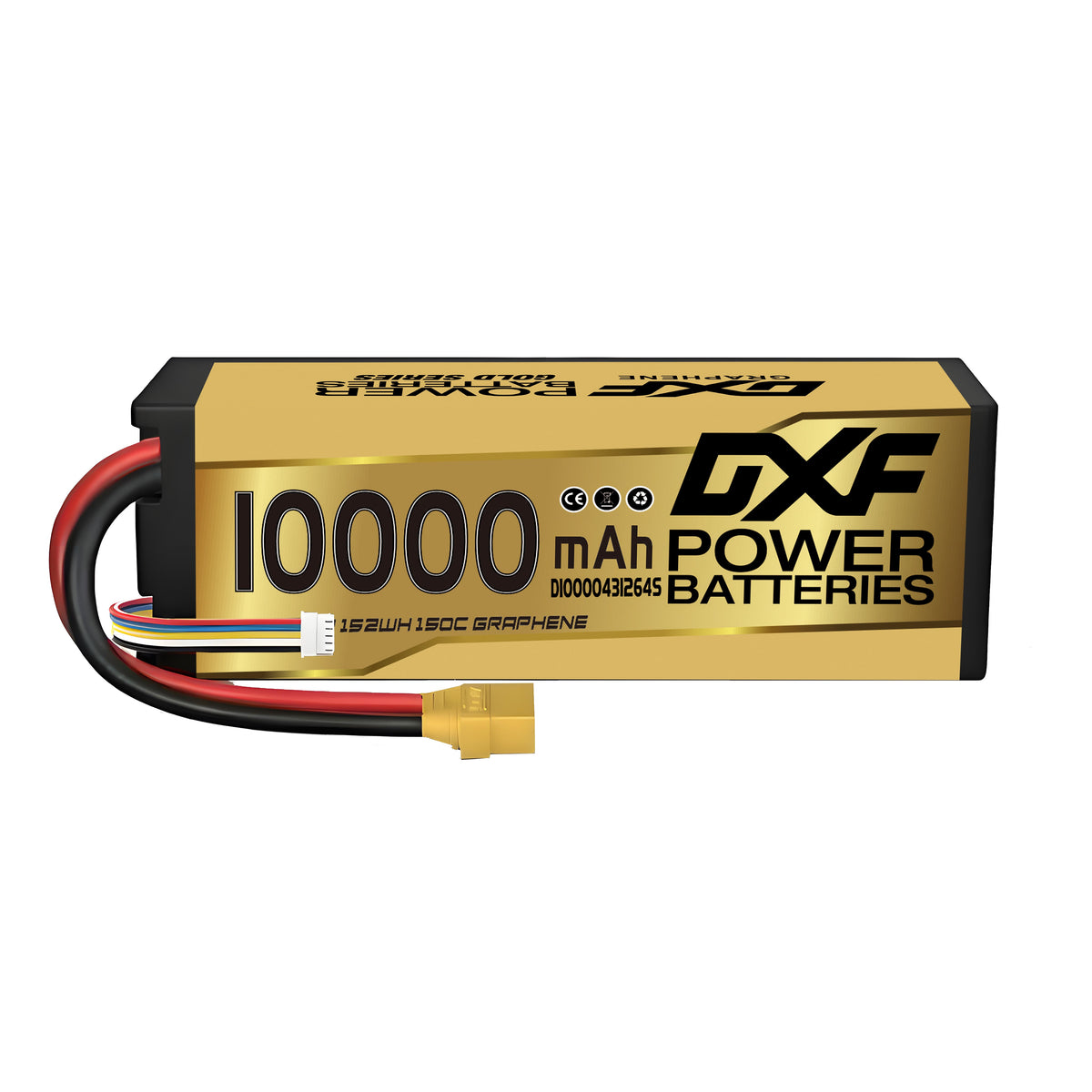 DXF LiPo Battery 4S HV 15.2V 10000mAh 150C Graphene Hardcase Gold with EC5 / T / TRX / XT60 / XT90 / XT150 / Q8s Plug for RC 1/8 1/10 Buggy Truck Car Off-Road Drone