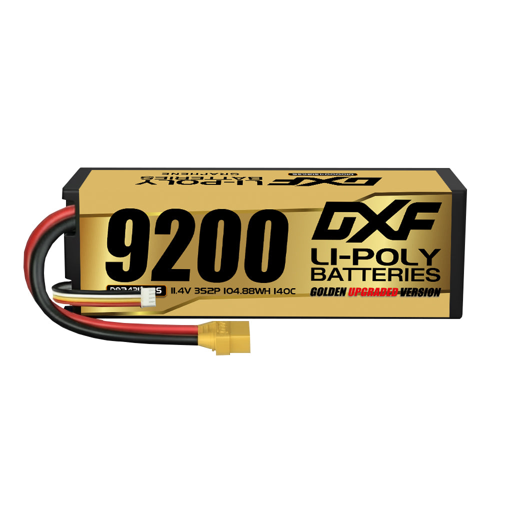 DXF LiPo Battery 3S HV 11.4V 9200mAh 140C Graphene Hardcase Gold with EC5 / T / TRX / XT60 / XT90 / XT150 / Q8s Plug for RC 1/8 1/10 Buggy Truck Car Off-Road Drone