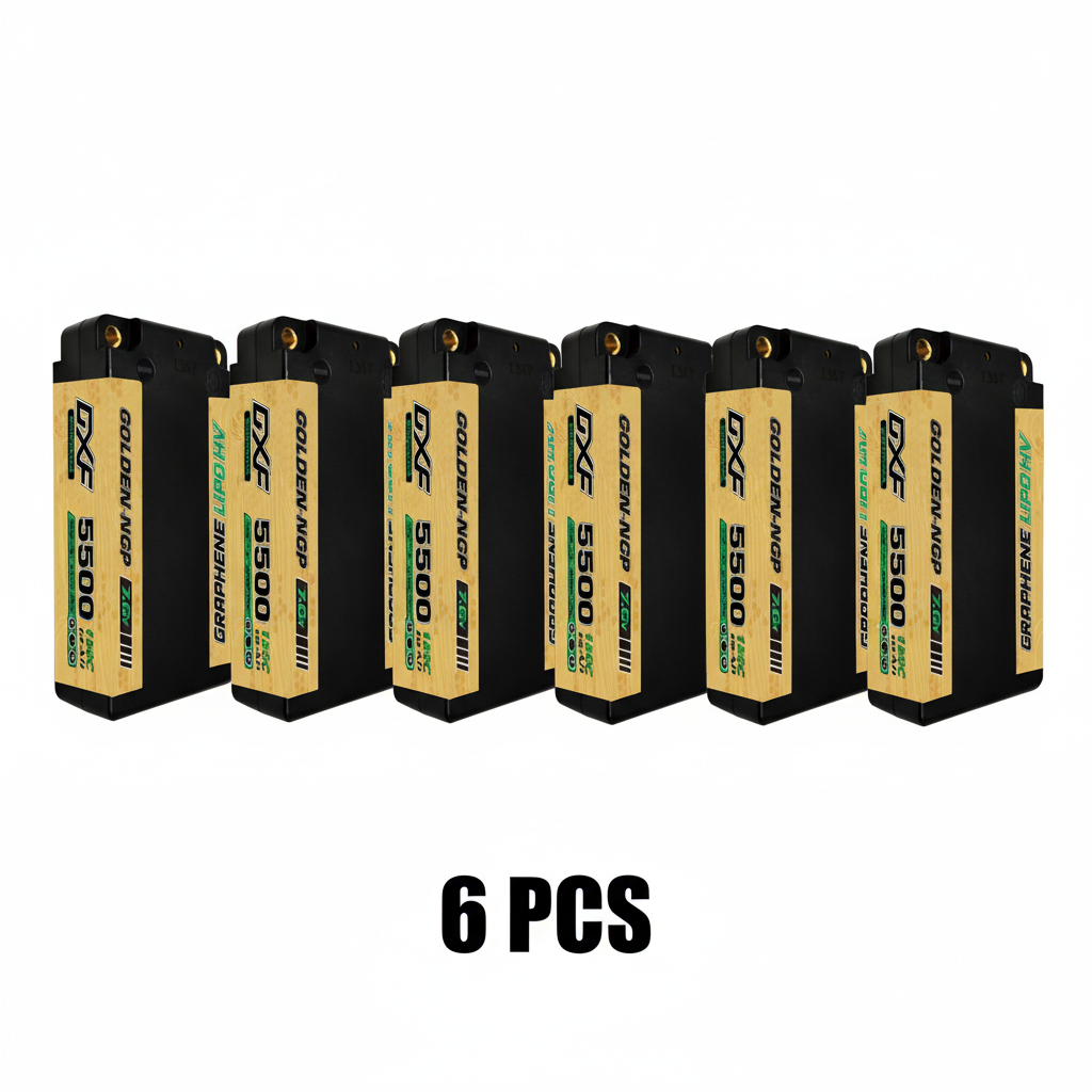 DXF 2S Shorty 7.6V 5500mAh 150C NGP PLUS Graphene Hardcase LiPo Battery with 5mm Bullet to Deans Plug for 1/10 RC Buggies, Touring Cars & Trucks (1-6 Pack Available)