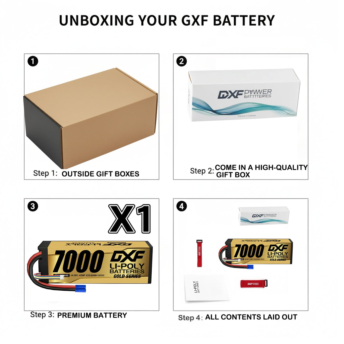DXF GOLD VERSION 4S 14.8V 7000mAh 100C Graphene Hardcase LiPo Battery with 10AWG EC5 Plug for RC Car Truck (1-6 Pack)
