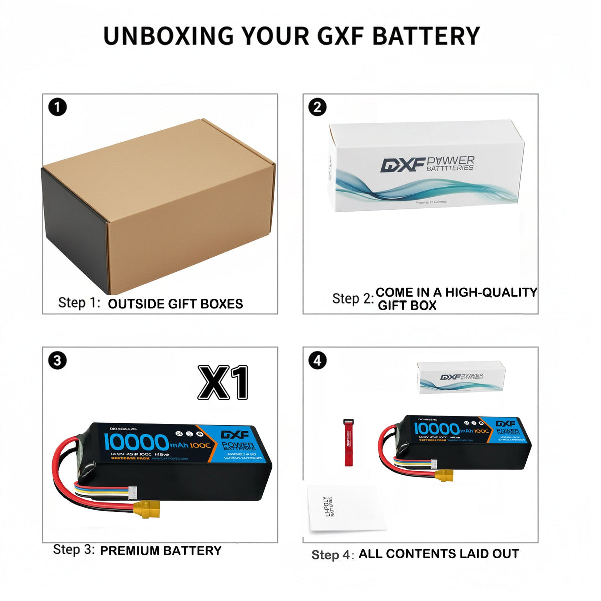 DXF 4S 14.8V 10000mAh 100C Graphene Softcase LiPo Battery with XT90 & 10AWG Wire (1-6 Pack)