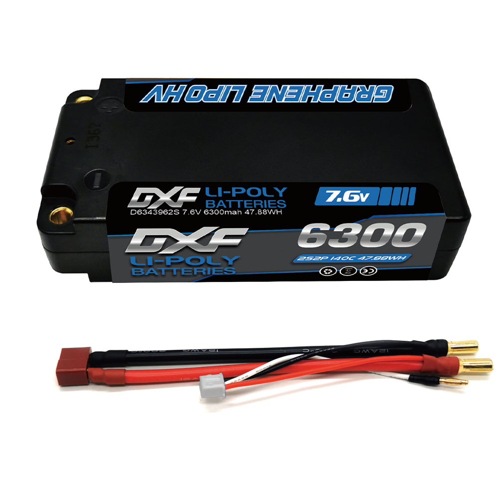 DXF Lipo Battery 2S 7.6V 6300mAh 140C Shorty 5MM Hardcase Battery Graphene Battery for RC Truck Drone 1/10 1/8 Scale Traxxas Slash 4x4 RC Car Buggy Truggy