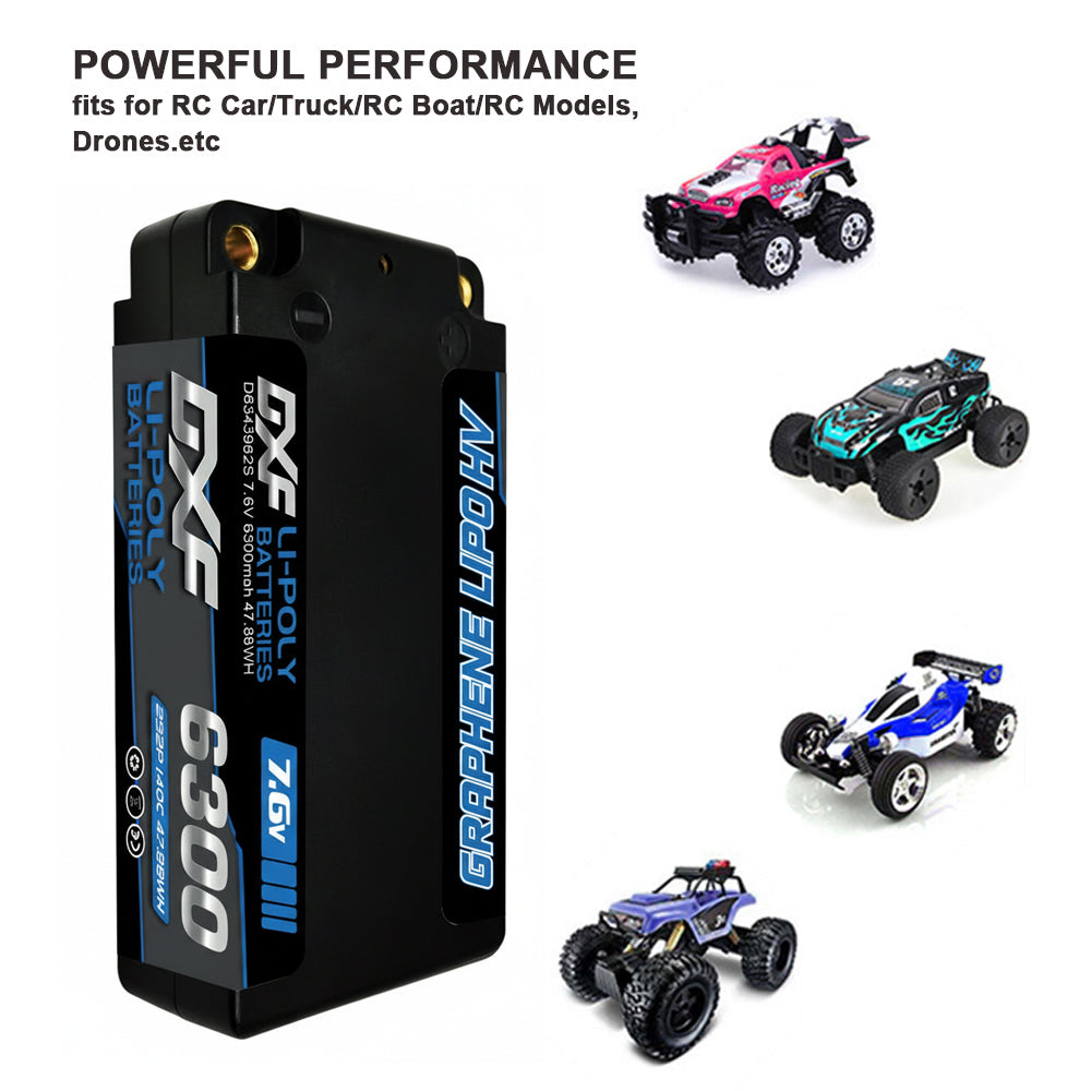 DXF Lipo Battery 2S 7.6V 6300mAh 140C Shorty 5MM Hardcase Battery Graphene Battery for RC Truck Drone 1/10 1/8 Scale Traxxas Slash 4x4 RC Car Buggy Truggy