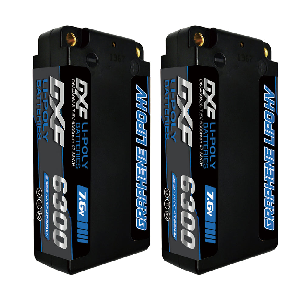 DXF Lipo Battery 2S 7.6V 6300mAh 140C Shorty 5MM Hardcase Battery Graphene Battery for RC Truck Drone 1/10 1/8 Scale Traxxas Slash 4x4 RC Car Buggy Truggy