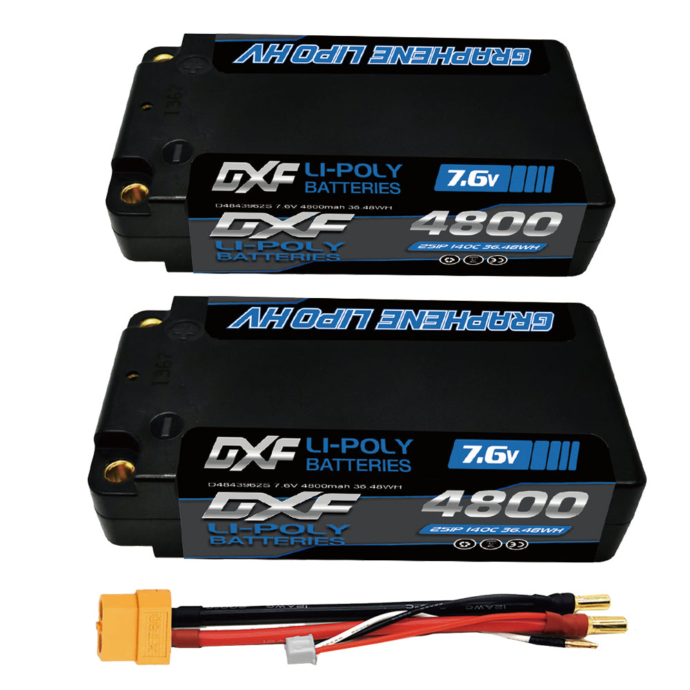 DXF LiPo Battery 2S HV 7.6V 4800mAh 140C Graphene Gray with 5mm Bullet / EC5 / T / TRX / XT60 / XT90 / XT150 / Q8s Plug for RC 1/10 Touring Car Racing