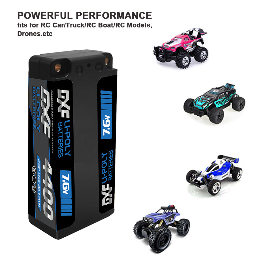 DXF LiPo Battery 2S HV 7.6V 4400mAh 140C Graphene Gray with 5mm Bullet / EC5 / T / TRX / XT60 / XT90 / XT150 / Q8s Plug for RC 1/10 Touring Car Racing