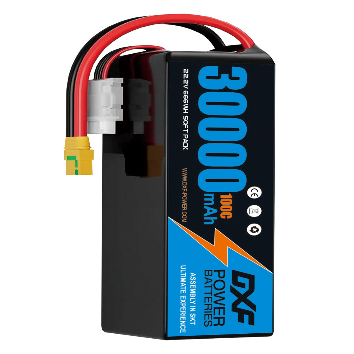 DXF 6S 22.2V 30000mAh 100C Soft Case LiPo Battery with 8AWG Wire for Toy Cars, Boats, UAVs & Drones (1-6 Pack)