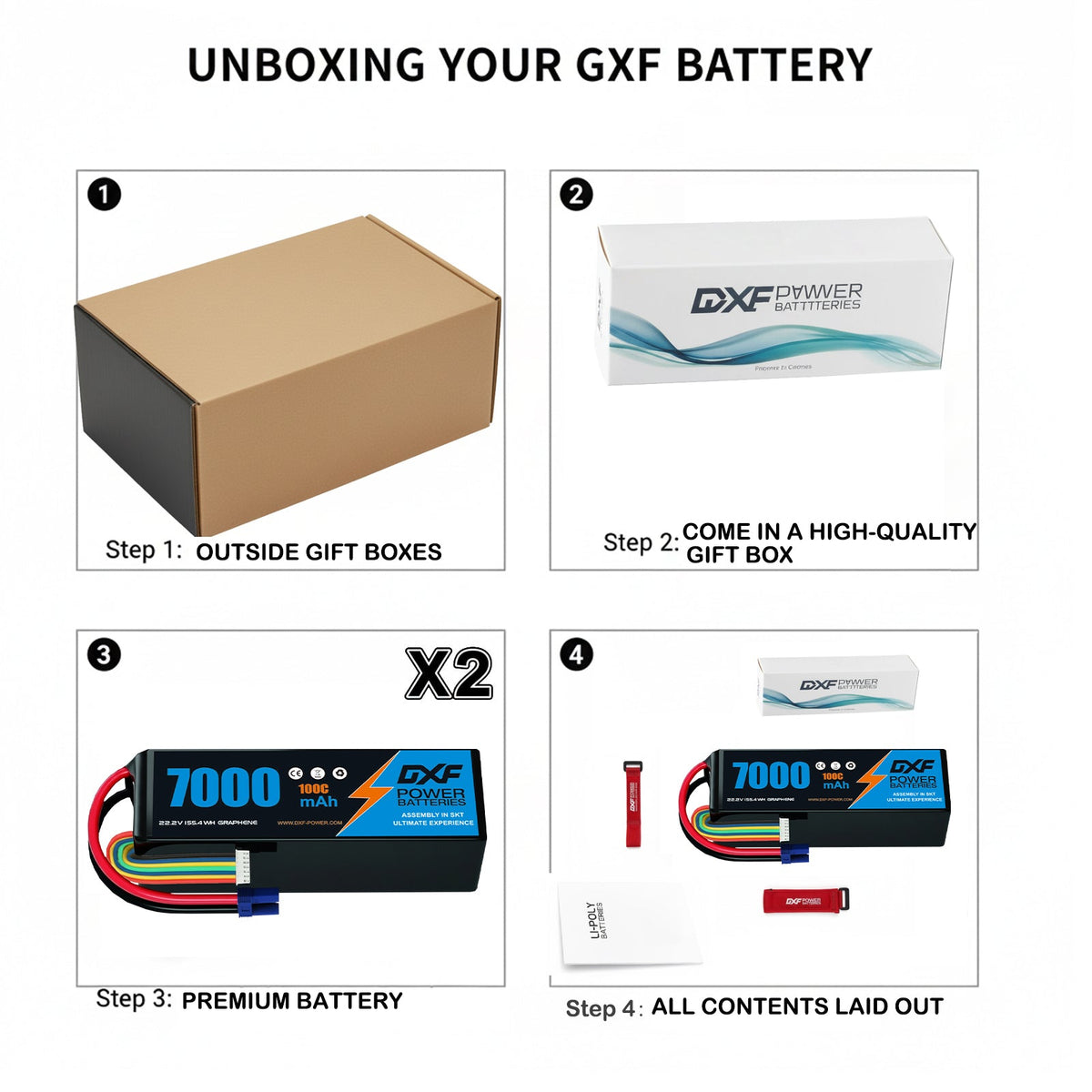 DXF 6S 22.2V 7000mAh 100C Softcase LiPo Battery with EC5 & 10AWG Wire for 1/8 RC Cars (1-6 Pack)
