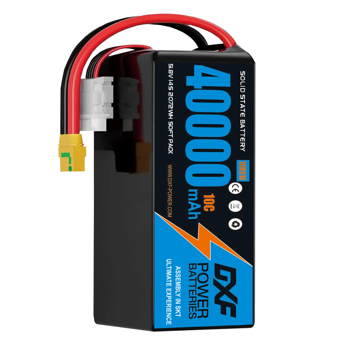DXF SEMI-SOLID 14S 51.8V 40000mAh 10C Soft Case LiPo Battery with 8AWG Wire for Toy Cars, Boats, UAVs & Drones (1-6 Pack)