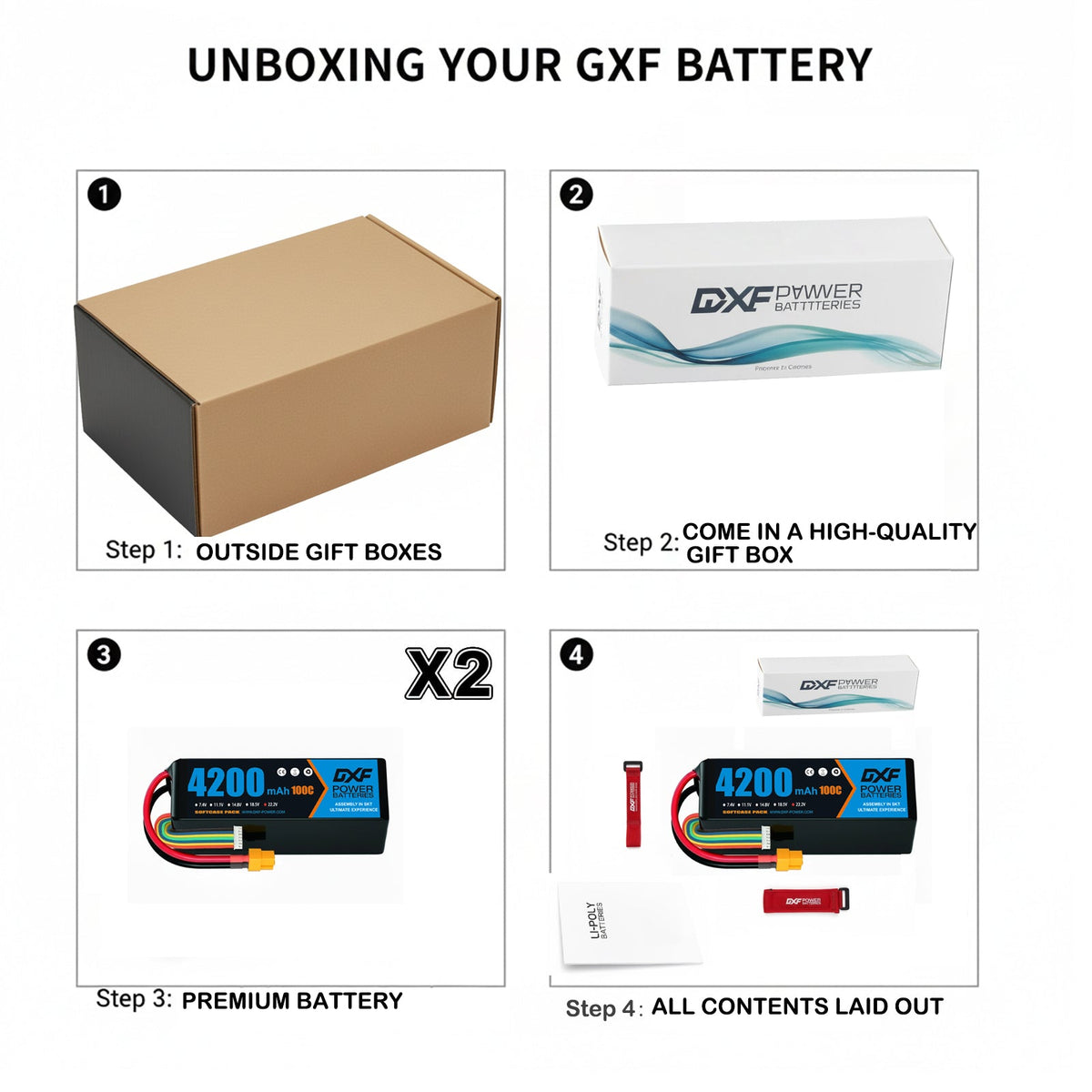 DXF 6S 22.2V 4200mAh 100C Graphene Soft Case LiPo Battery with XT60 Plug for 1/8 1/10 RC Cars, Trucks, Buggies & Drones (Multi-Pack Options)