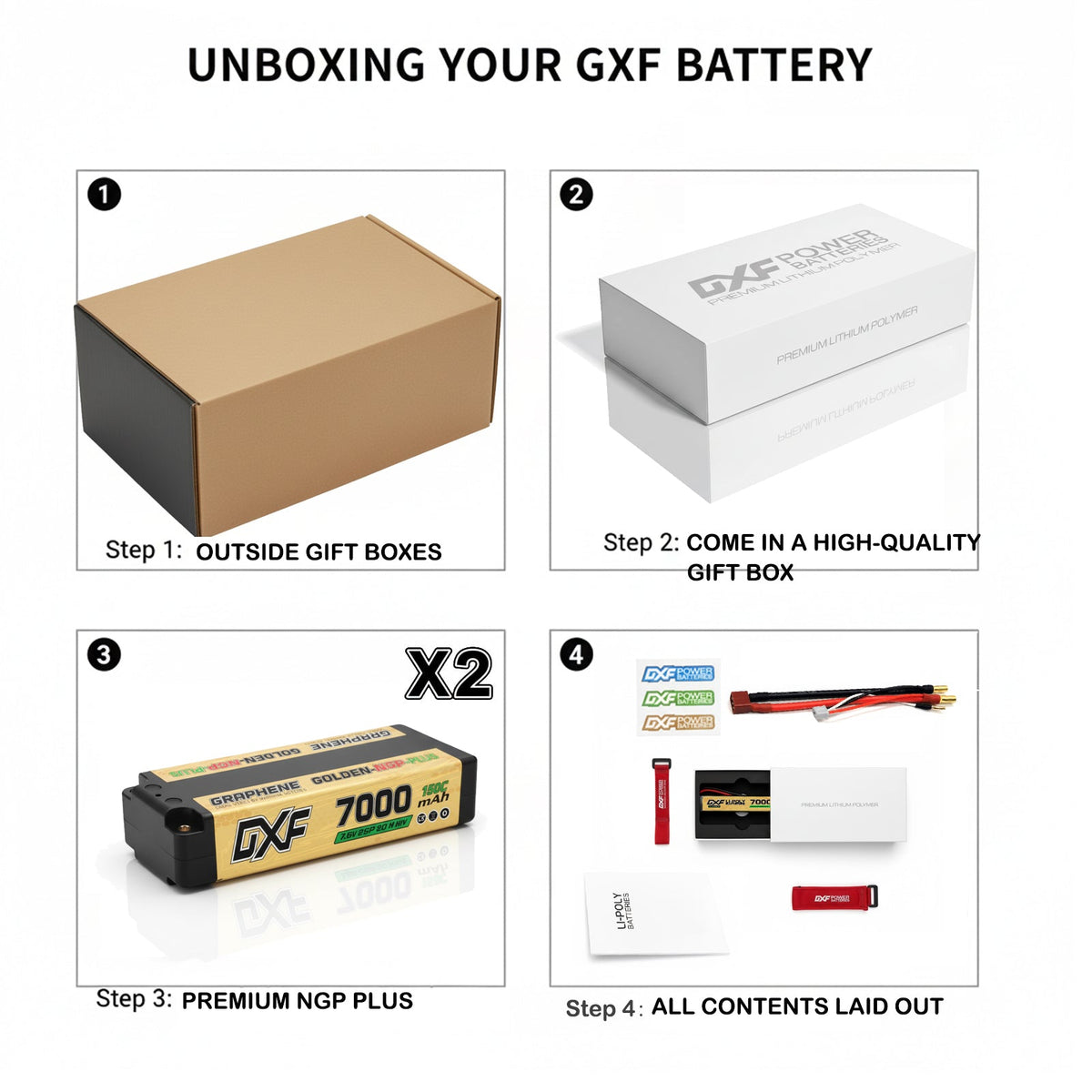 DXF LiPo Battery 2S2P HV 7.6V 7000mAh 150C Graphene NGP Plus Gold Version with 5mm Bullet / EC5 / T / TRX / XT60 / XT90 / XT150 / Q8s Plug for RC 1/10 1/8 1/5 Scale Car Racing