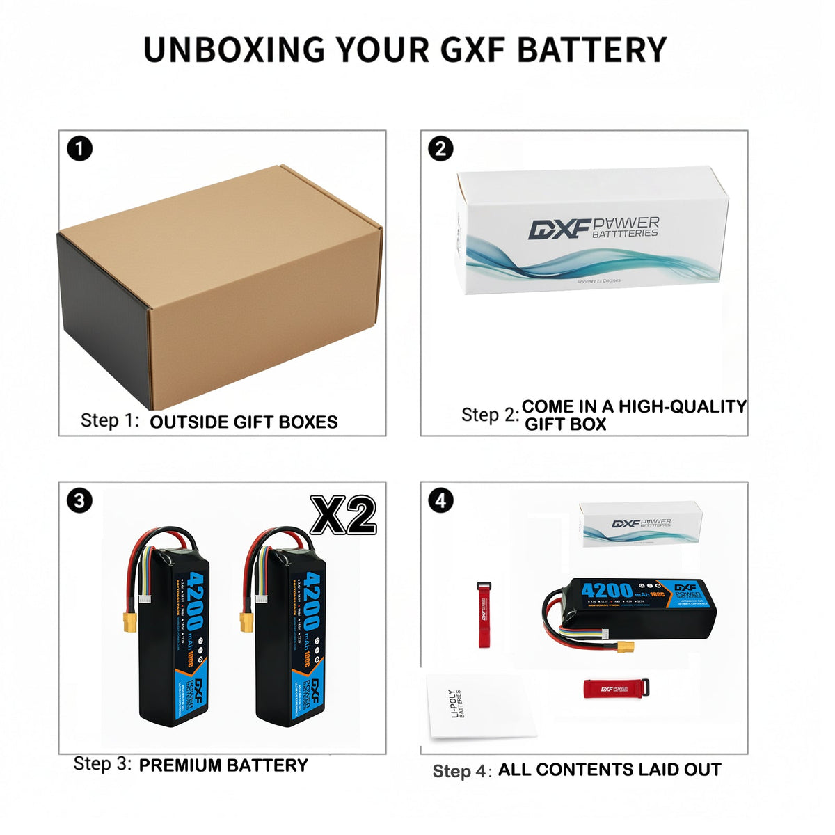DXF Lipo Battery 4S 14.8V 4200mAh 100C GoldSeries Graphene Softcase with EC5 / T / TRX / XT60 / XT90 / XT150 / Q8s Plug for RC 1/8 1/10 Buggy Truck Car Off-Road Drone
