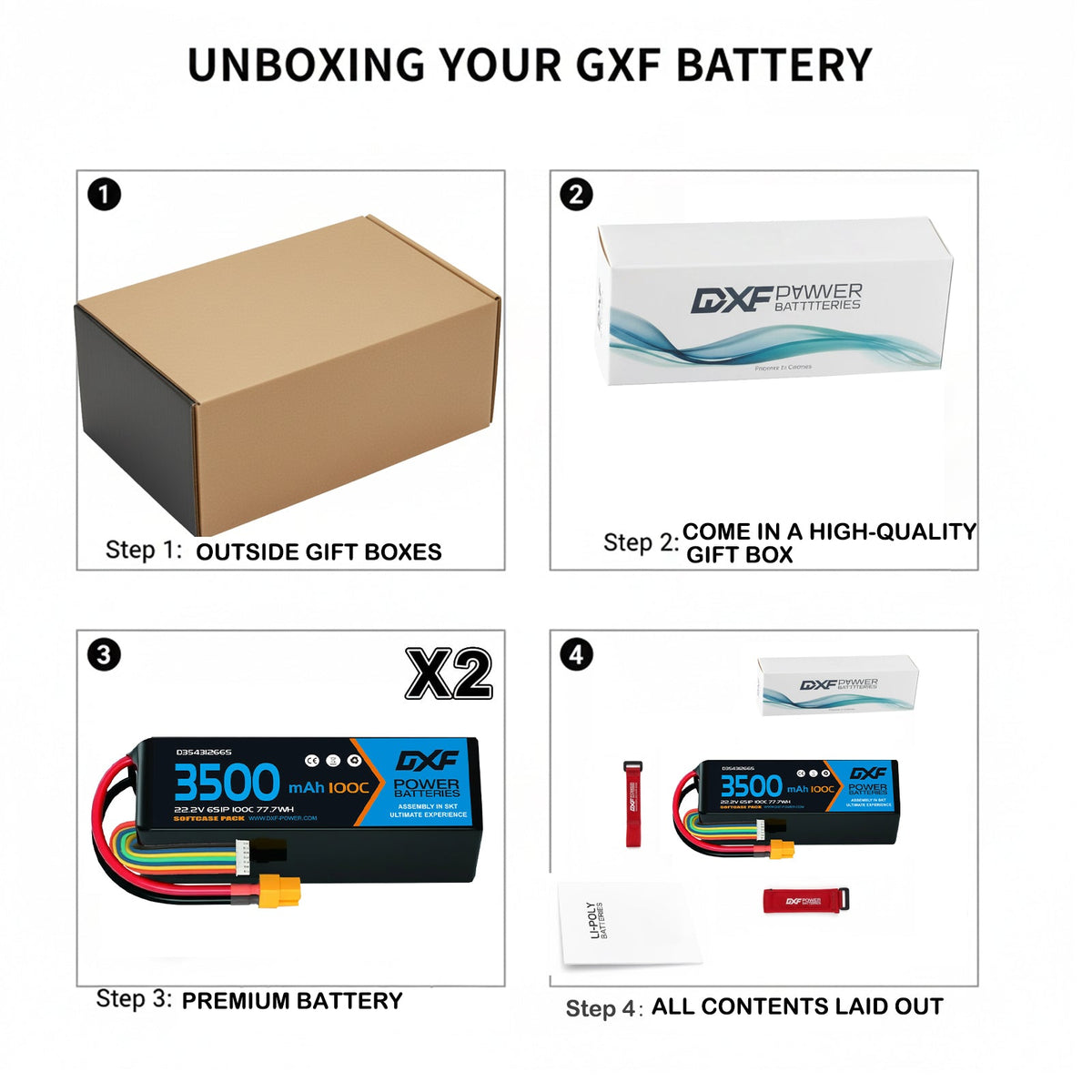 DXF 6S 22.2V 3500mAh 140C Gold Version Graphene LiPo Soft Case Battery with 12AWG XT60 Plug for RC Car Boat Airplane FPV Racing Drone (1-6 Pack Available)