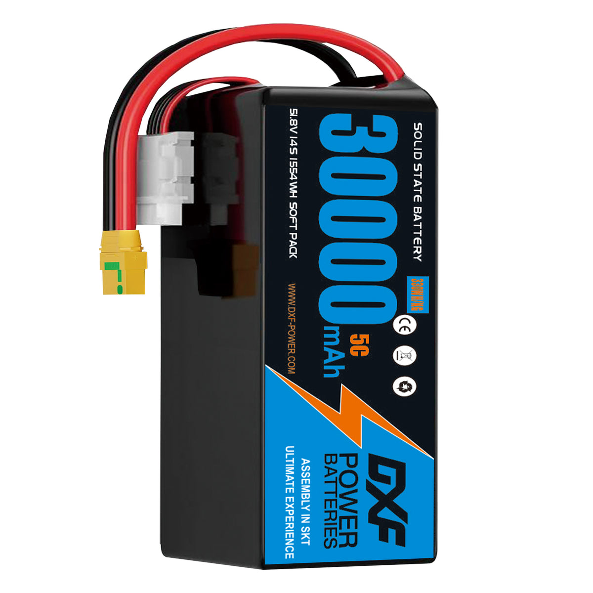 DXF SEMI-SOLID 14S 51.8V 30000mAh 5C Soft Case LiPo Battery with 8AWG Wire for Toy Cars, Boats, UAVs & Drones (1-6 Pack)