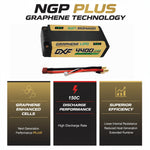 DXF NGP‑PLUS 2S 7.4V 4400mAh 150C Graphene Shorty Hardcase LiPo Battery with 5mm Bullet & Deans T-Plug, BRCA Certified (1-6 Pack)
