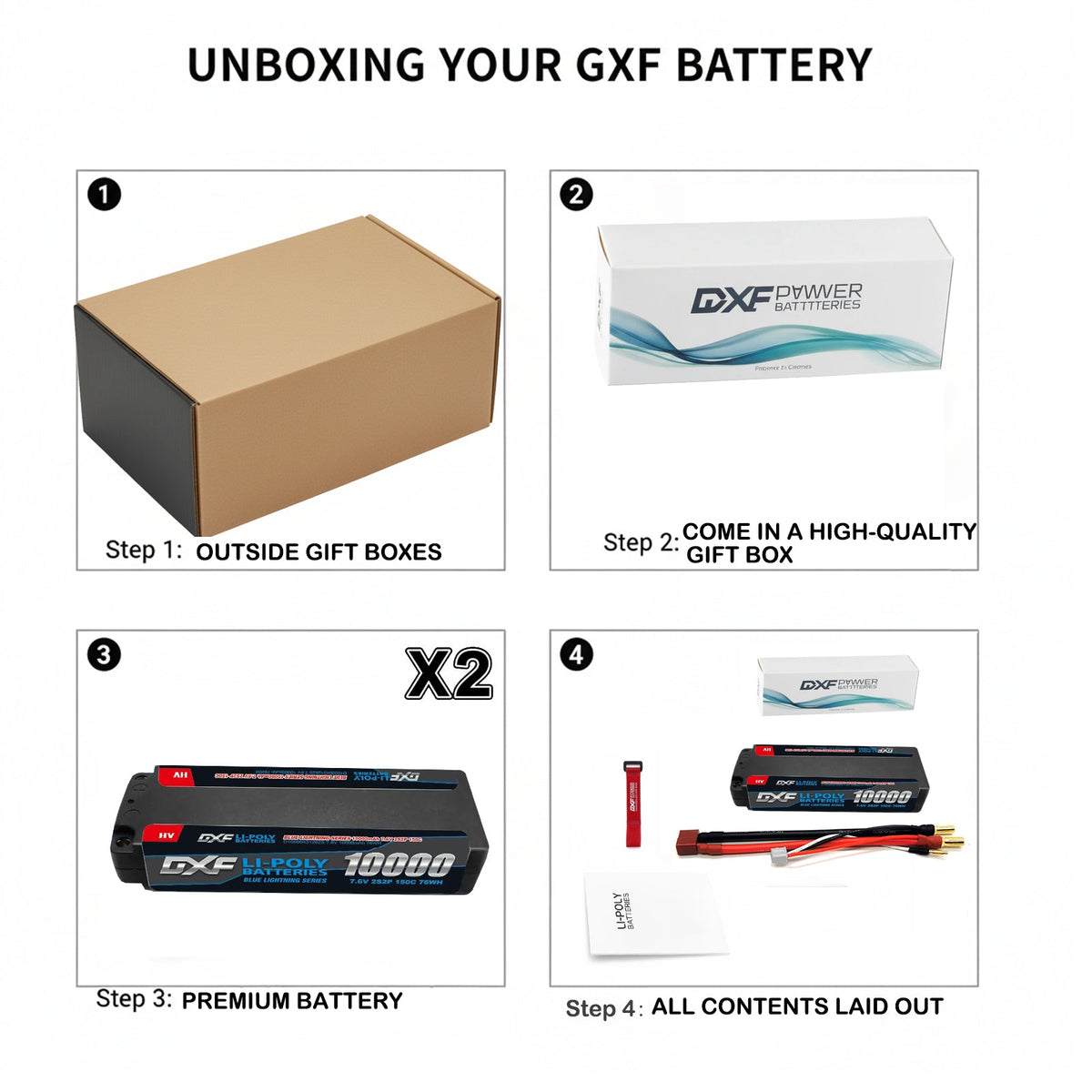 DXF Gray 2S HV 7.6V 10000mAh 150C Hardcase LiPo Battery with 5mm to Deans/T-Plug & 12AWG Wire (1-6 Pack)