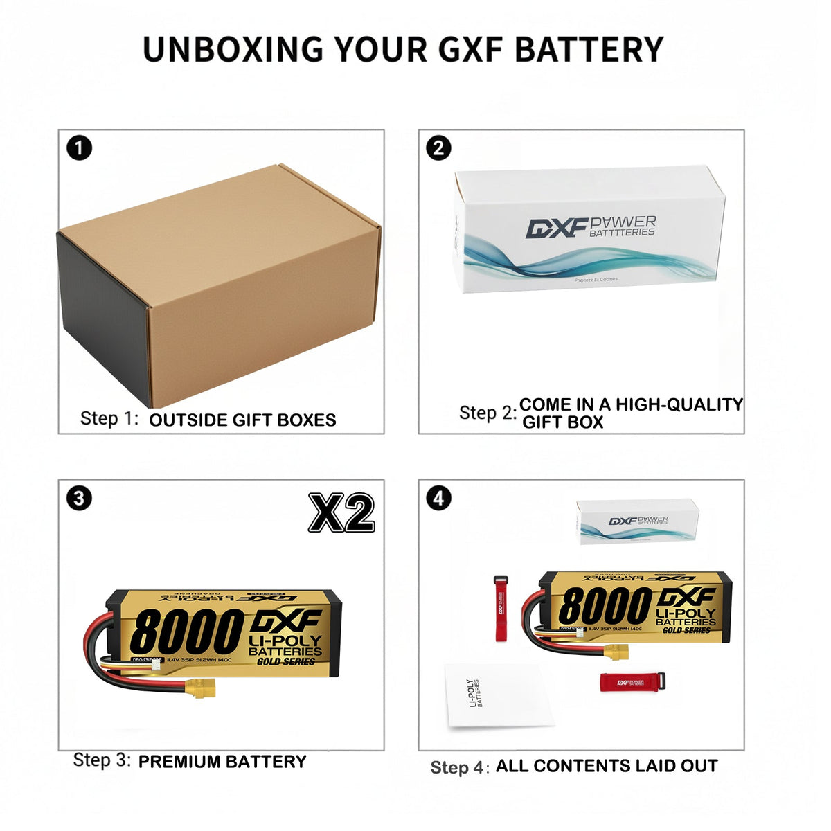 DXF LiPo Battery 3S HV 11.4V 8000mAh 140C Graphene Hardcase Gold with EC5 / T / TRX / XT60 / XT90 / XT150 / Q8s Plug for RC 1/8 1/10 Buggy Truck Car Off-Road Drone