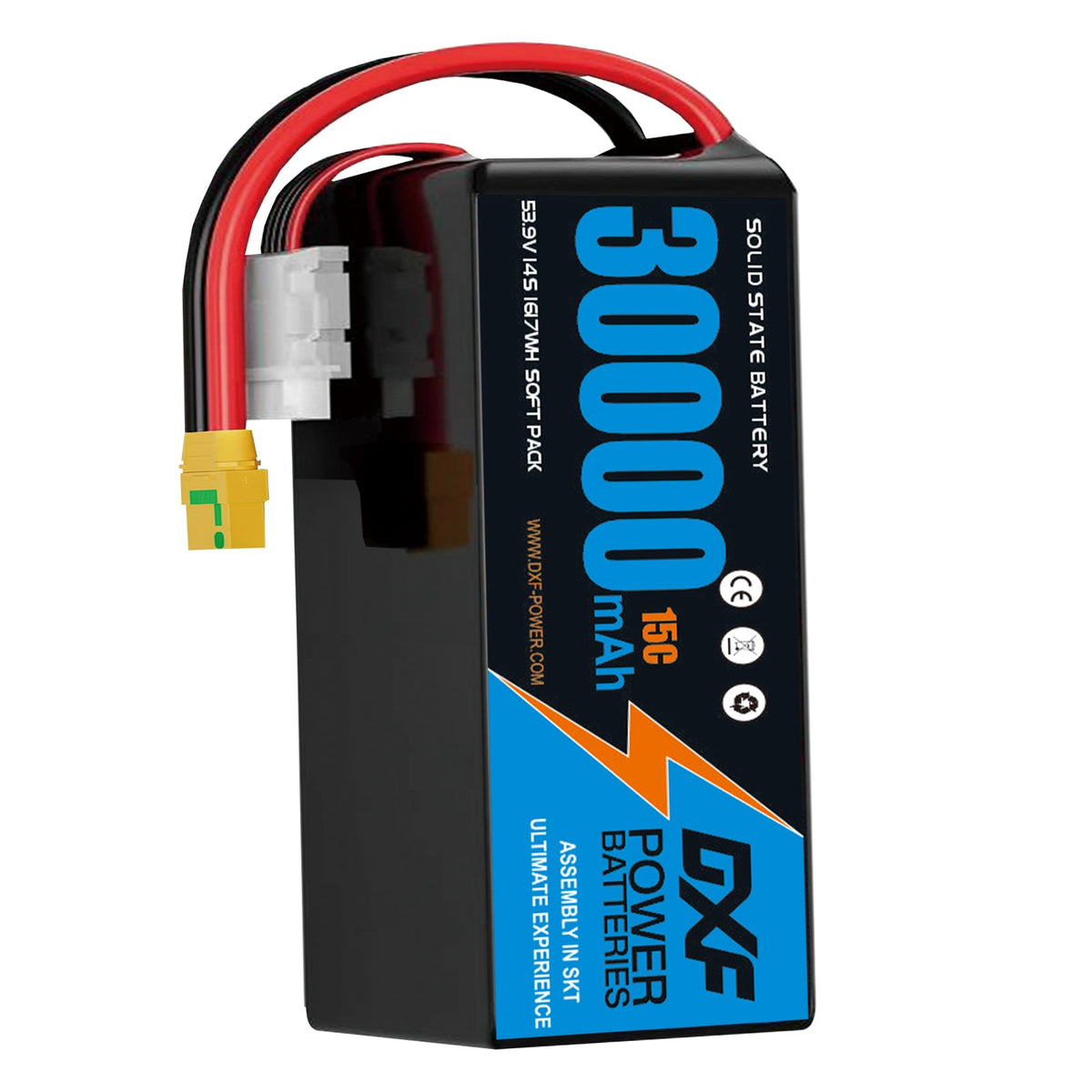 DXF SEMI-SOLID 14S 53.9V 30000mAh 15C Soft Case LiPo Battery with 8AWG Wire for Toy Cars, Boats, UAVs & Drones (1-6 Pack)