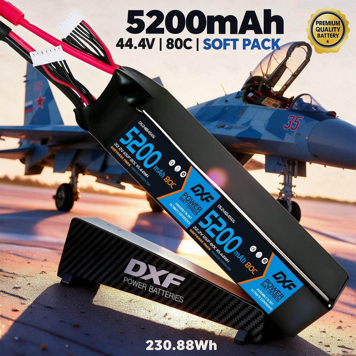 DXF LiPo Battery 12S 44.4V 5200mAh 80C Graphene Softcase Blue with EC5 / T / TRX / XT60 / XT90 / XT150 / Q8s Plug for RC 1/8 1/10 Buggy Truck Car Off-Road Drone