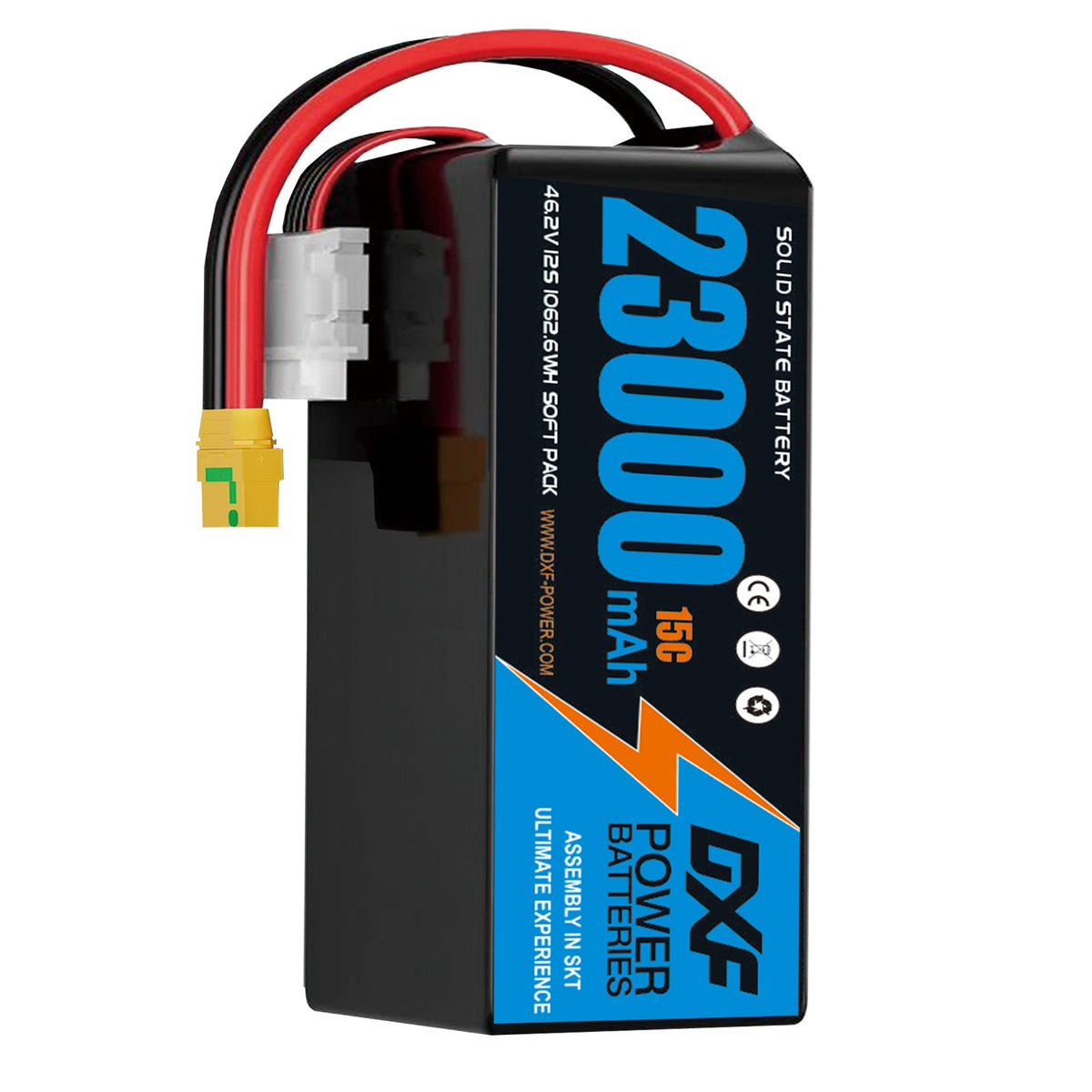DXF SEMI-SOLID 12S 46.2V 23000mAh 15C Soft Case LiPo Battery with 8AWG Wire for Toy Cars, Boats, UAVs & Drones (1-6 Pack)